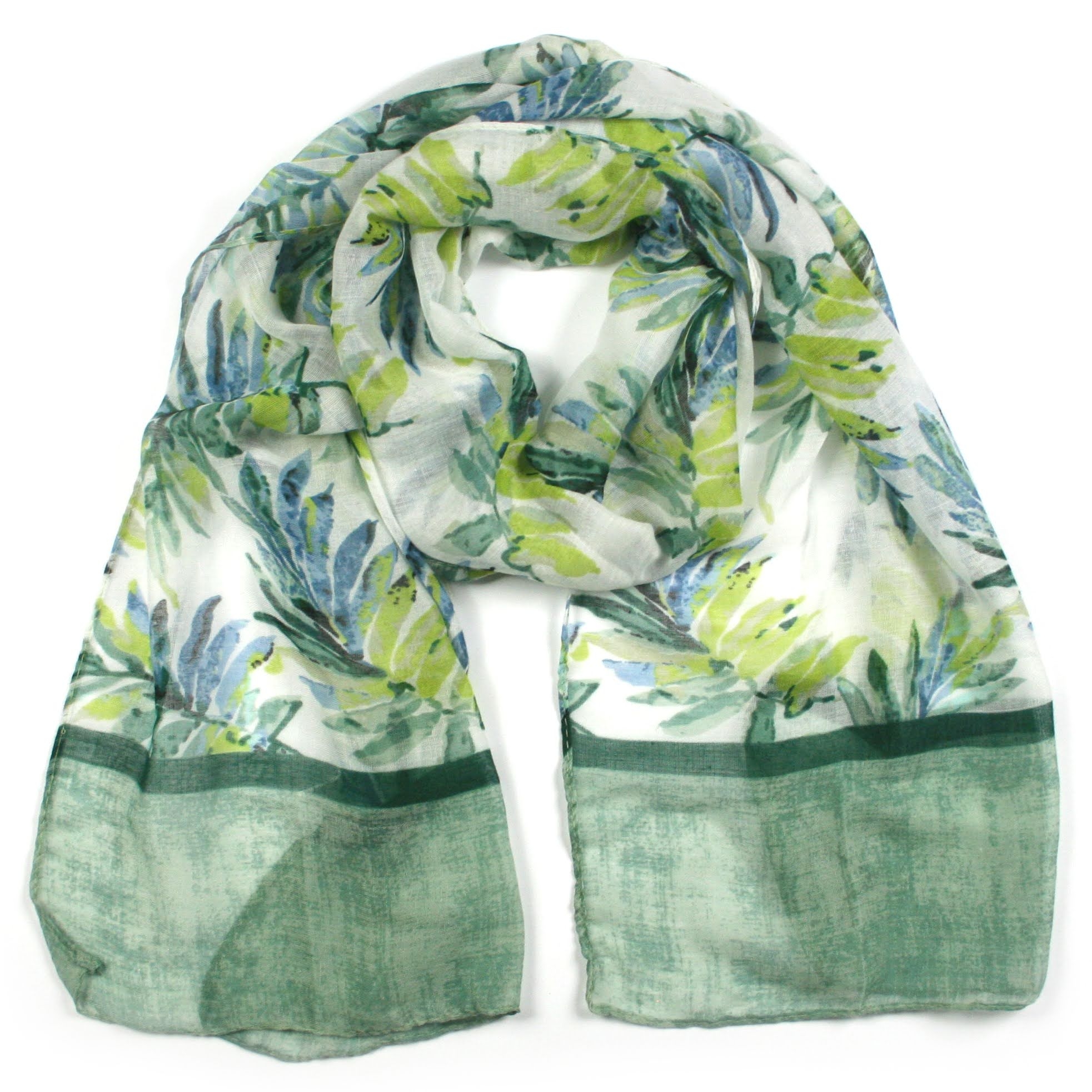Summer Flowers Scarf with Border Green – Stylish & Luxurious – Unisex – The Scarf Giraffe