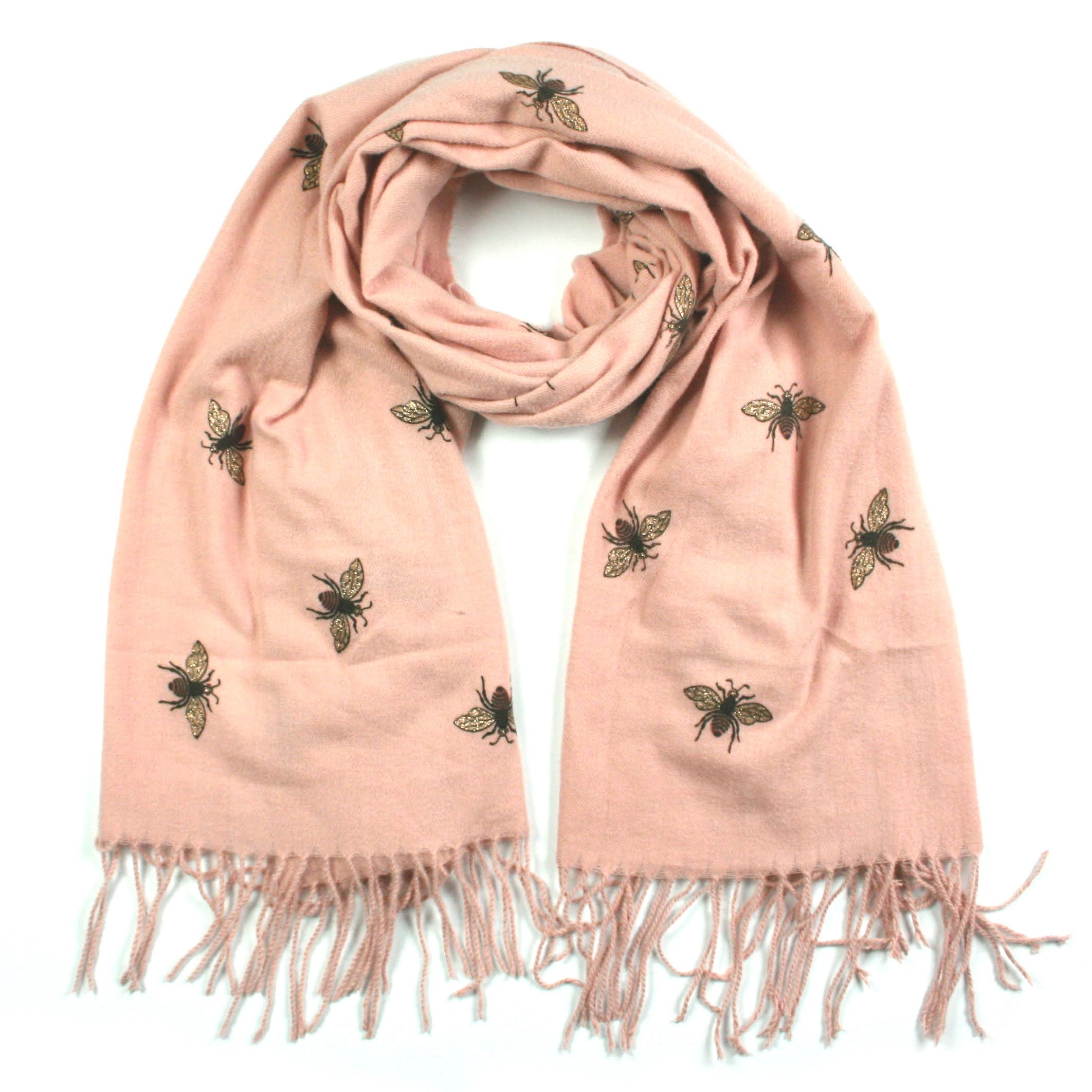Glitter Bee Pashmina Style Scarf Pink – Stylish & Luxurious – Unisex – The Scarf Giraffe