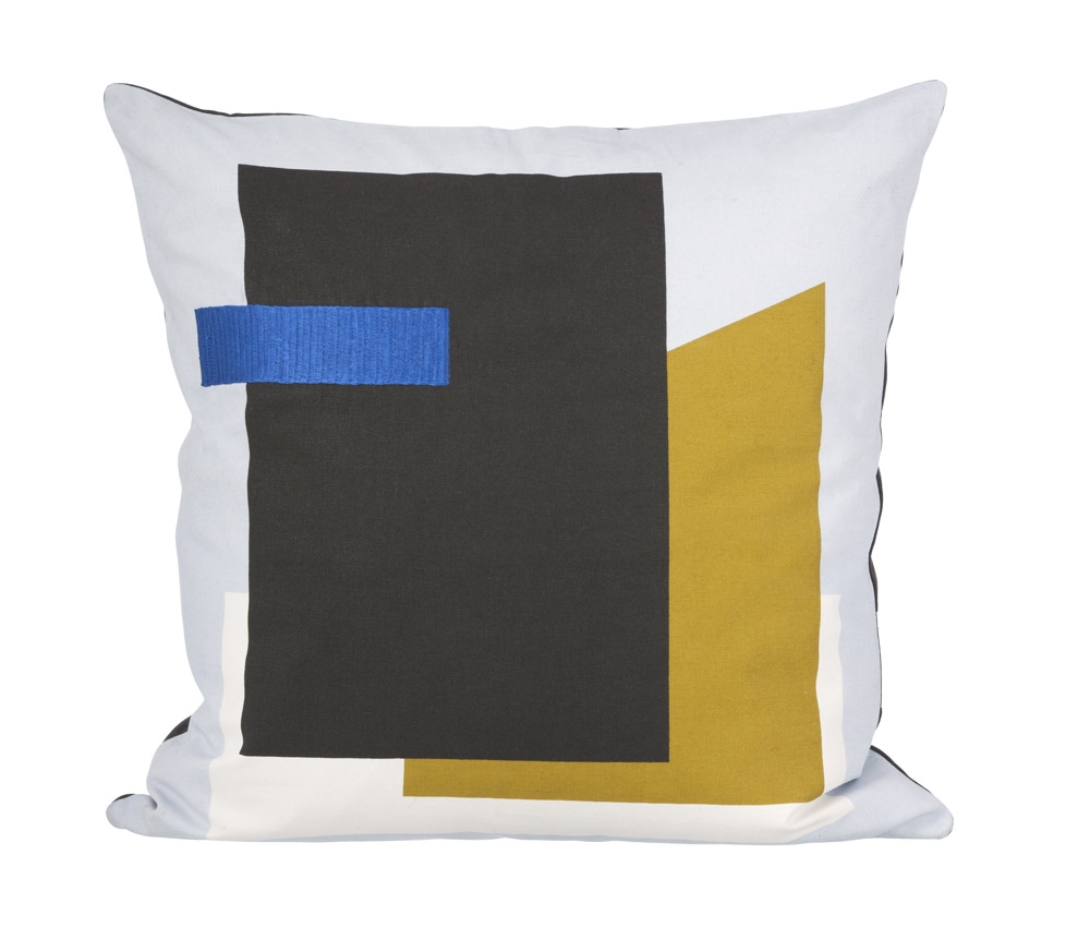 Ferm Living – Fragment Cushion – Black / White / Yellow – 100% Organic Cotton – 50cm x 50cm