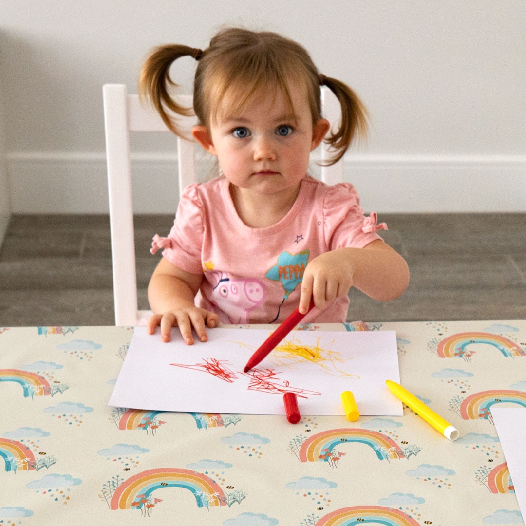 Celina Digby Luxury Children’s Tablecloth – Bee a Rainbow Cream Large (135 x 220cm)