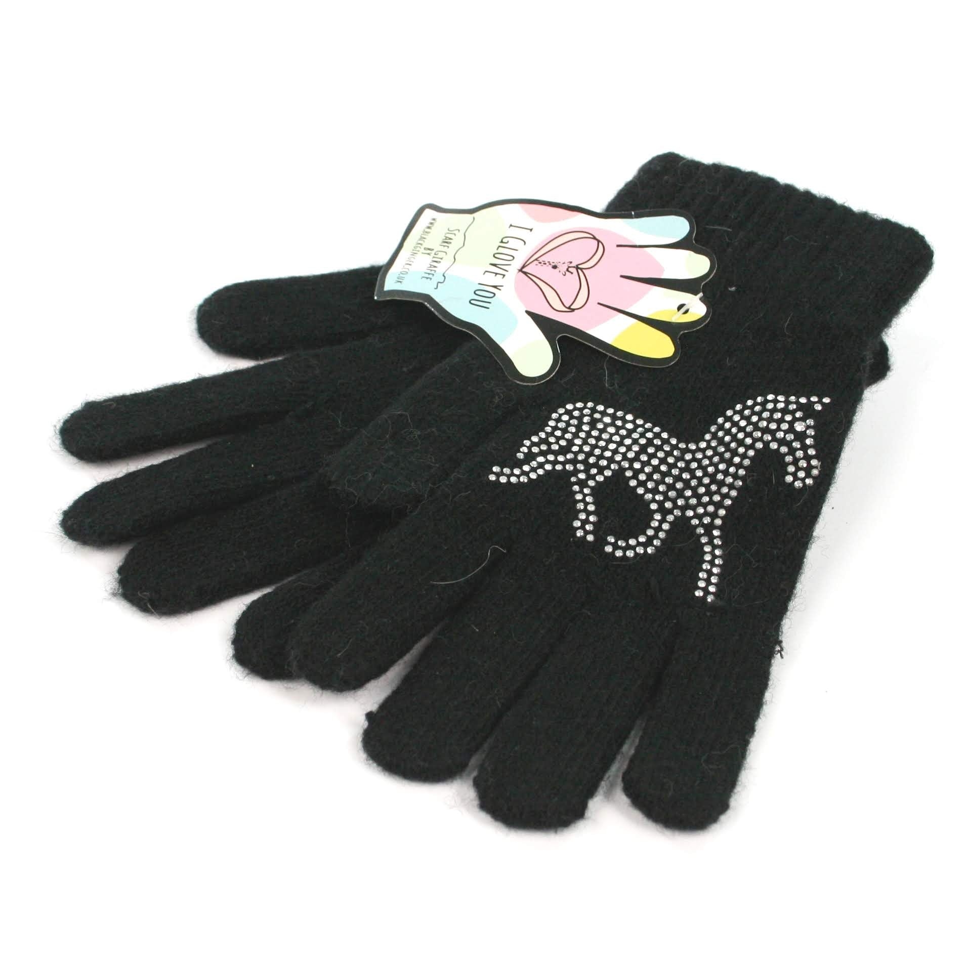 Warm Gloves with a Diamante Horse Design Black – The Scarf Giraffe