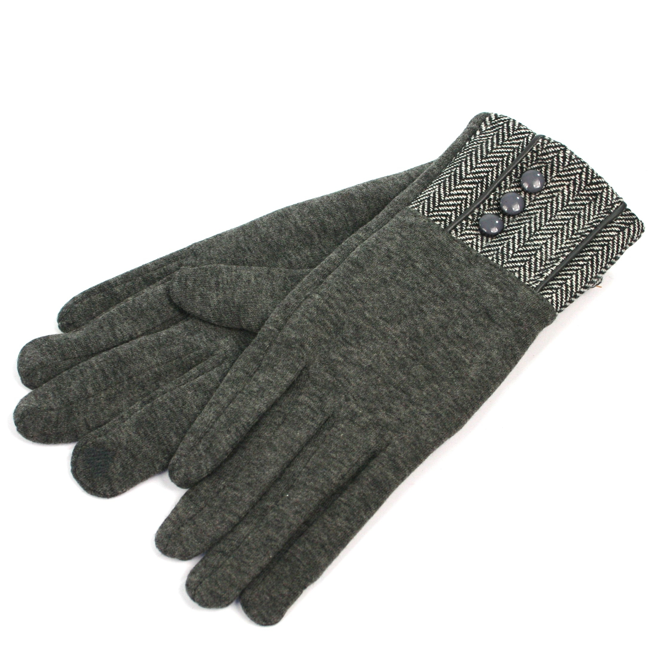 Soft Ladies Gloves with Herringbone and Button Detailing Grey – The Scarf Giraffe