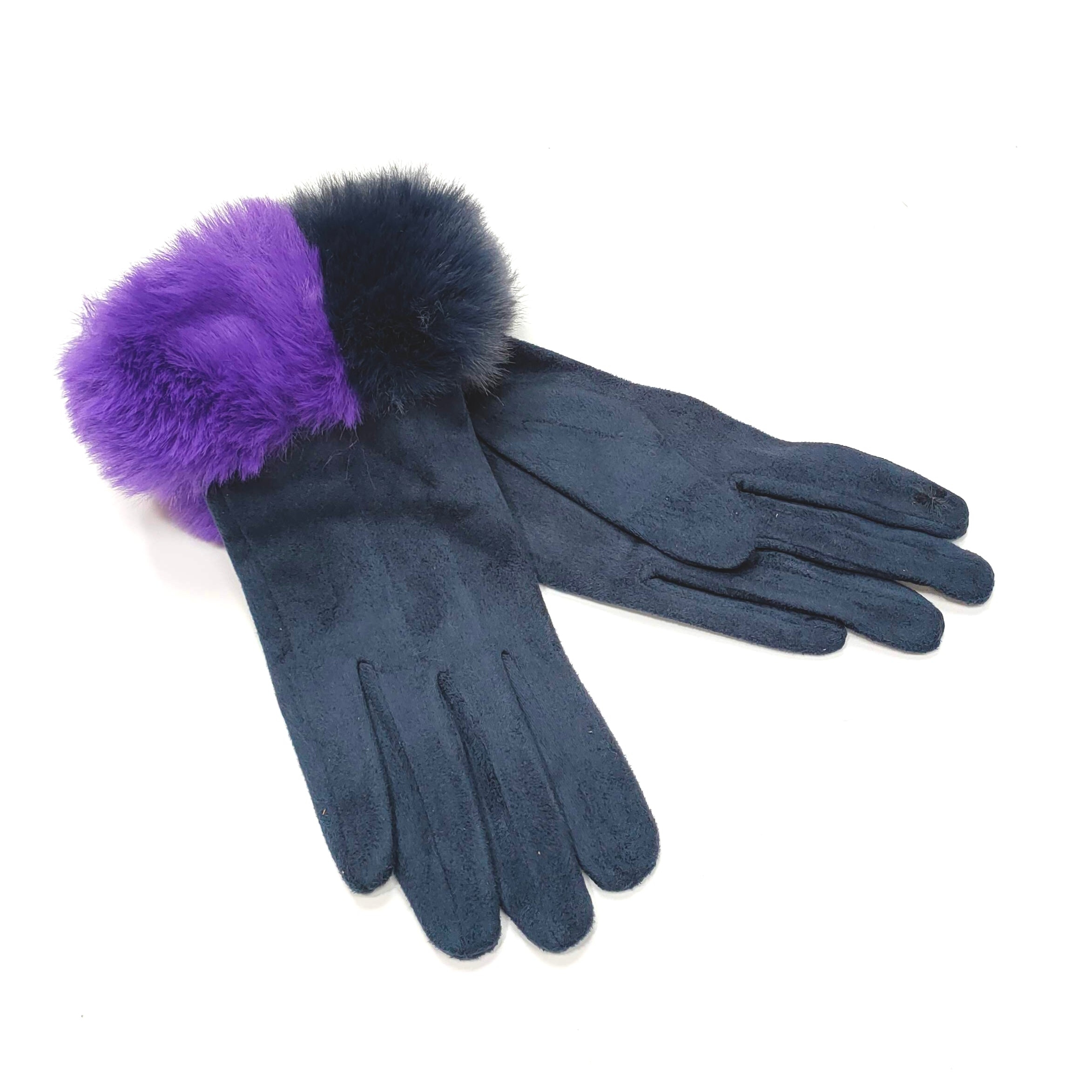 Two Tone Faux Fur Trim Gloves – Blue/Purple – The Scarf Giraffe