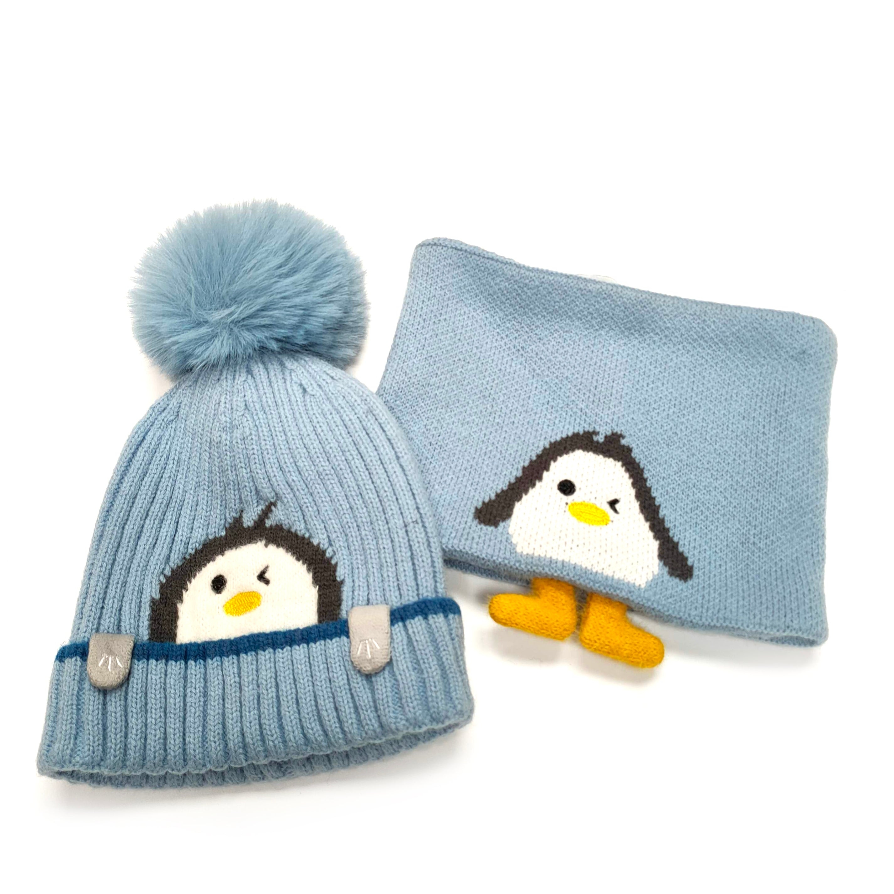Penguin Hat and Snood Set – Blue – One Size Fits All Design – The Scarf Giraffe