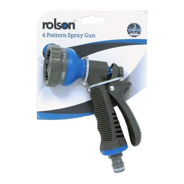 Rolson 6 Function Hose Spray Gun With Soft Grip Handle – Garden Accessory – Spare And Square