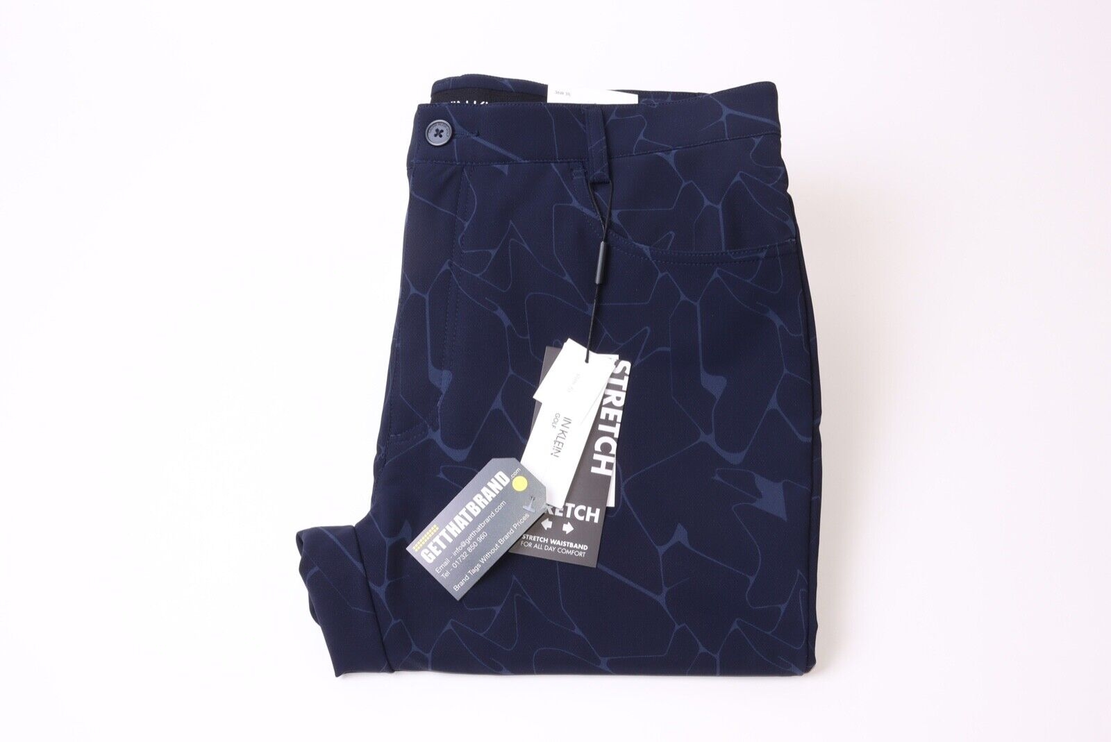 Calvin Klein Men’s Genius 4 Way Stretch Cracked Print Trousers – Blue – 34W 31L – Get That Brand