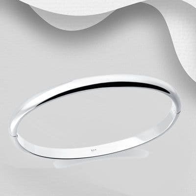 925 Solid Silver Plain Solid Hand Crafted Heavy Oval Bangle That Opens – Hidden Clasp/Hinge – The Silver Vault