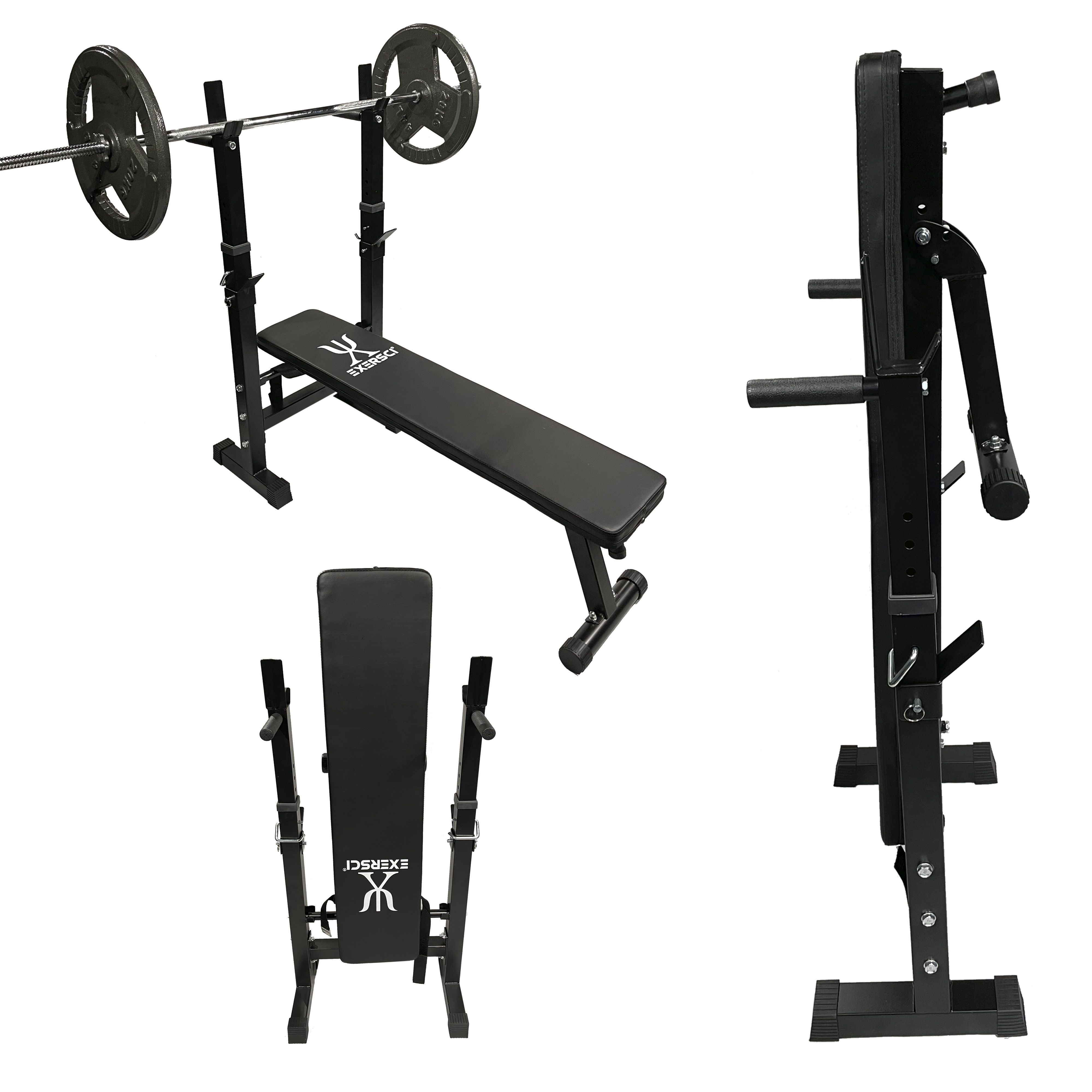 Exersci Foldable Bench with Rack and Dip Bars