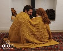 Aran Throw in Plaited Merino Wool, Mustard – The Donegal Shop