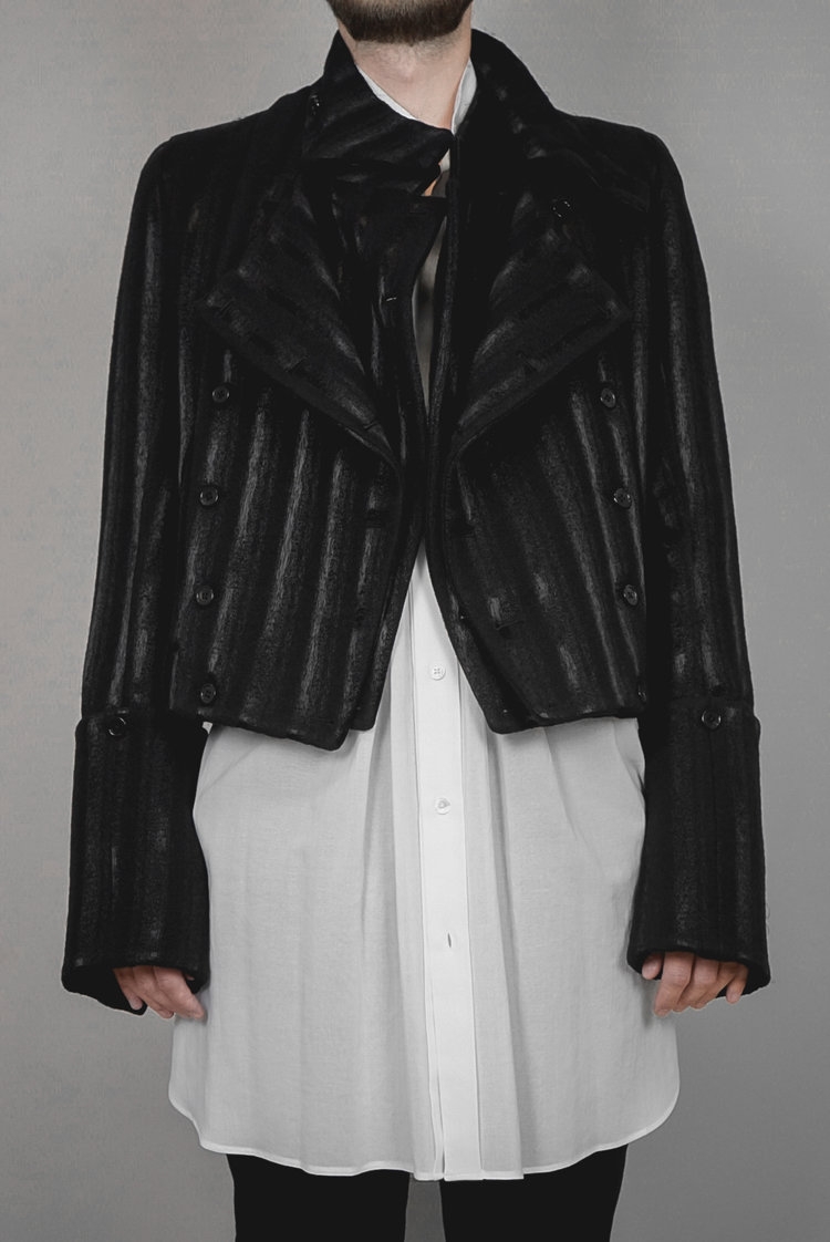 Ann Demeulemeester – Mens – Short Jacket – Black – Wool & Nylon – Textured