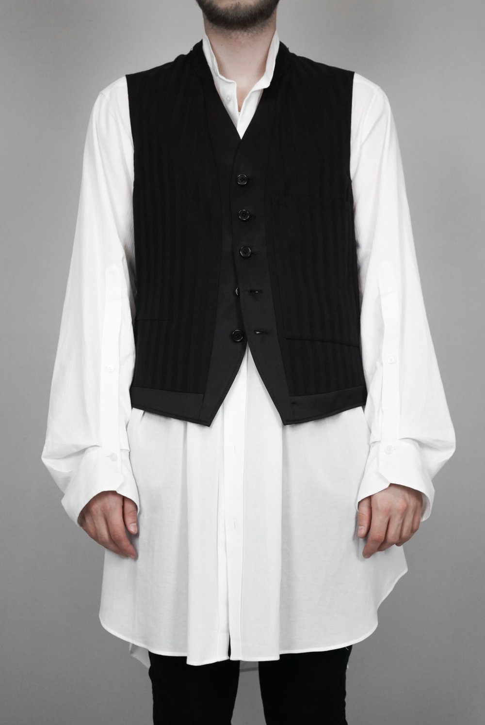 Ann Demeulemeester – Mens – Waistcoat – Black – Striped – Cotton / Viscose – Button Detail