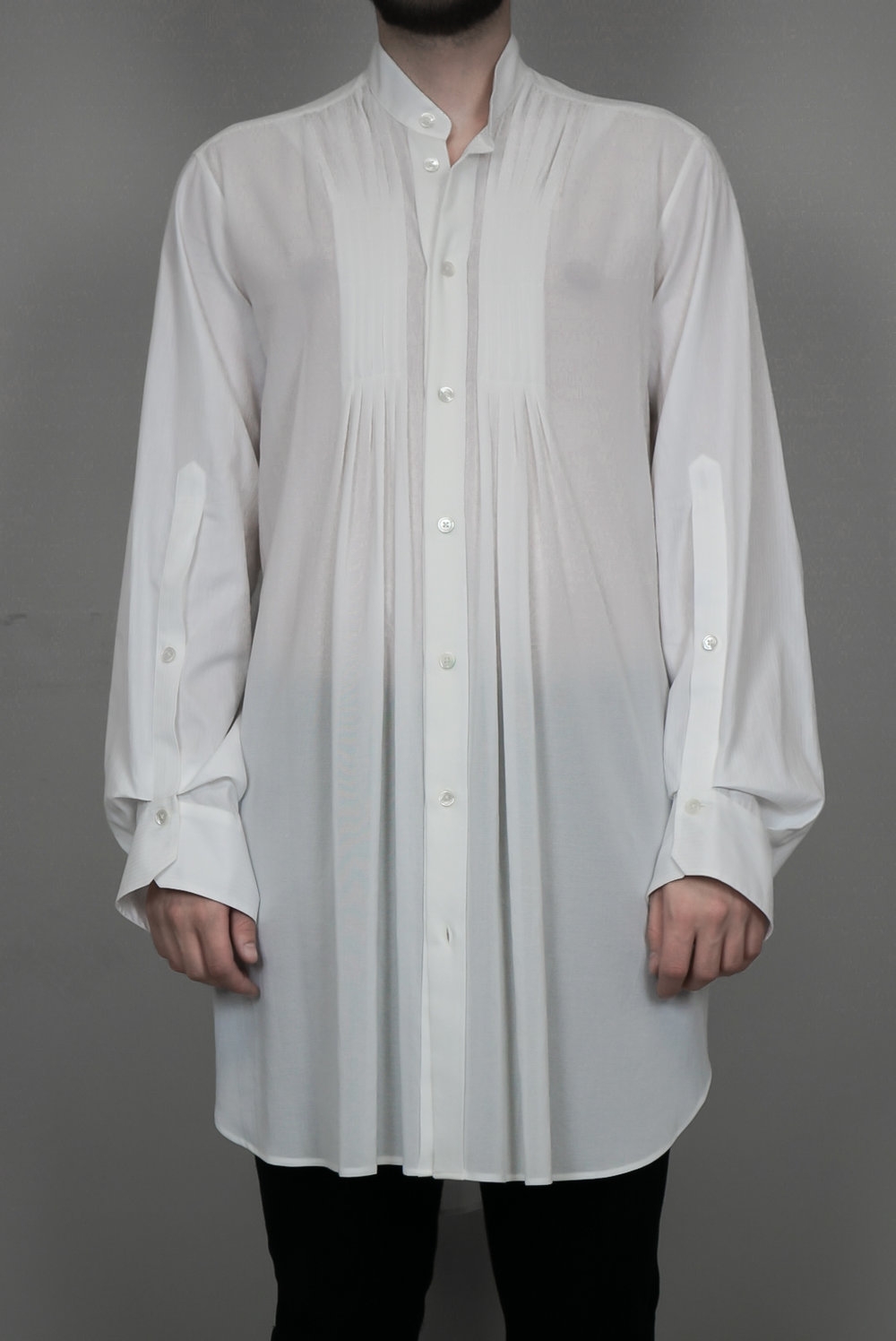 Ann Demeulemeester – Mens – Shirt – White – Long Sleeved – Cotton – Gathered Front