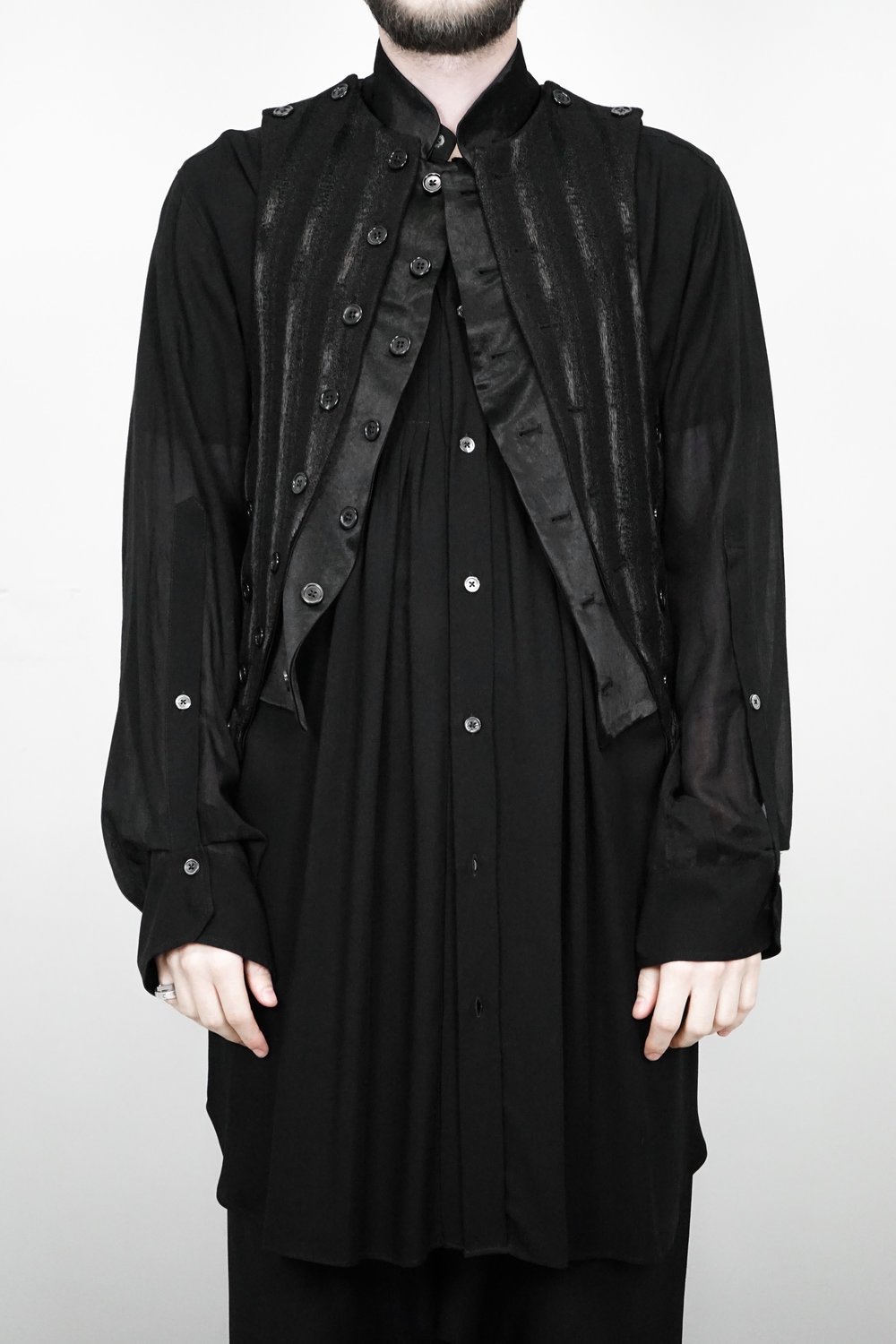 Ann Demeulemeester – Mens – Detachable Waistcoat – Black – Wool / Actate – Front Button Closing