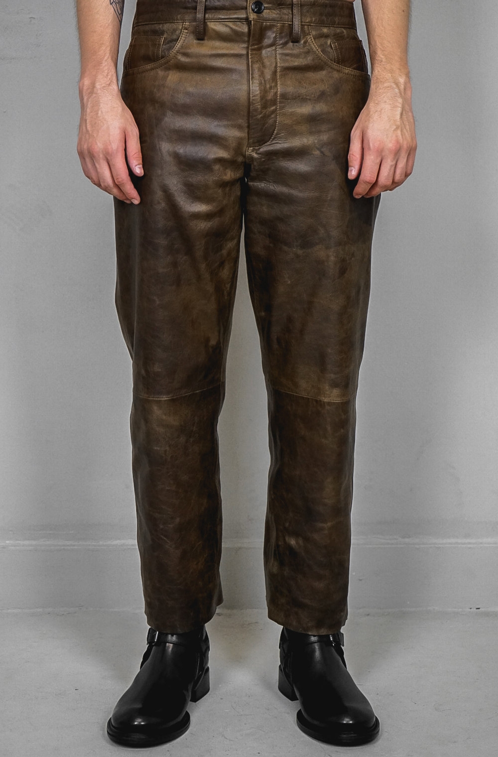 Ann Demeulemeester – Mens – Trousers – Brown – Leather – Straight Fit