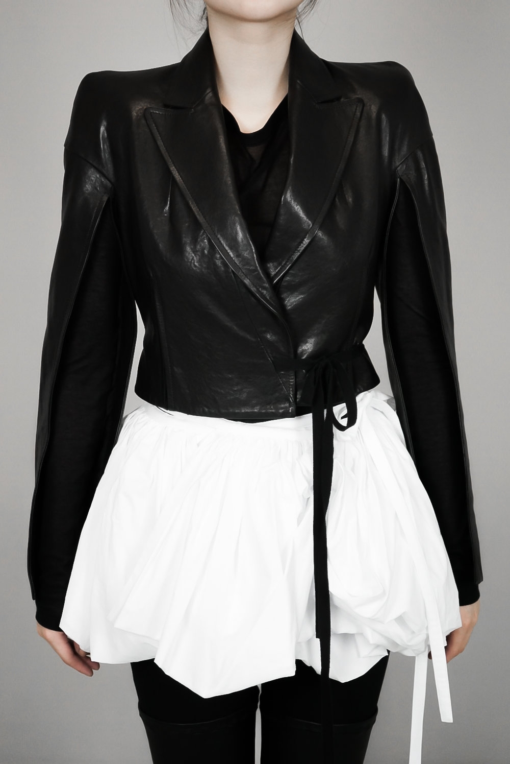 Ann Demeulemeester – Womens – Cropped Jacket – Black – Leather – Tailored – Open Sleeves & Back