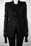 Ann Demeulemeester – Womens – Mid-Length Coat – Striped – Black – Fleecewool / Mohair – V-Neck – Front Button Fastening