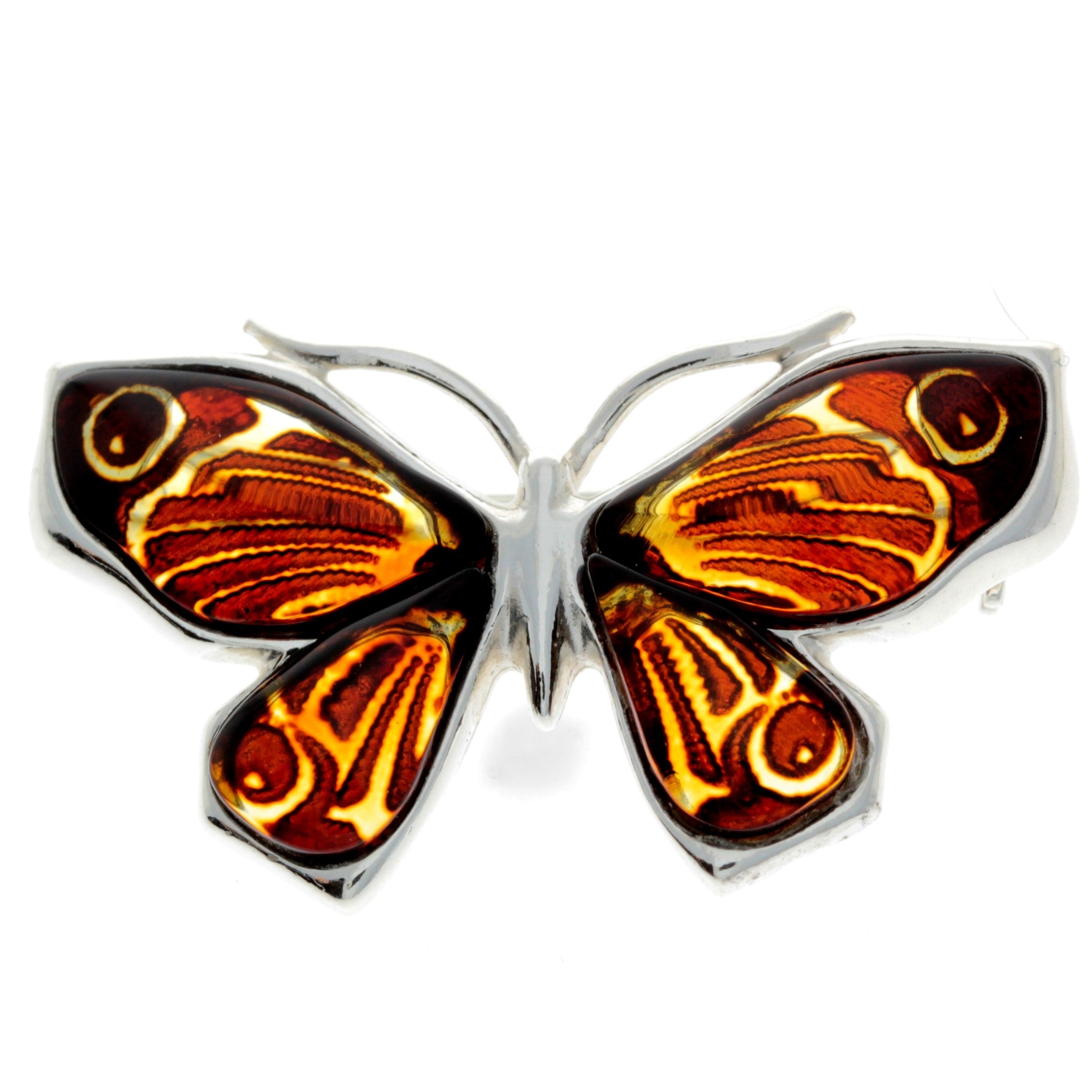 925 Sterling Silver & Baltic Amber Butterfly Engraved Brooch – AC800 Cognac-Engraved – SilverAmberJewellery