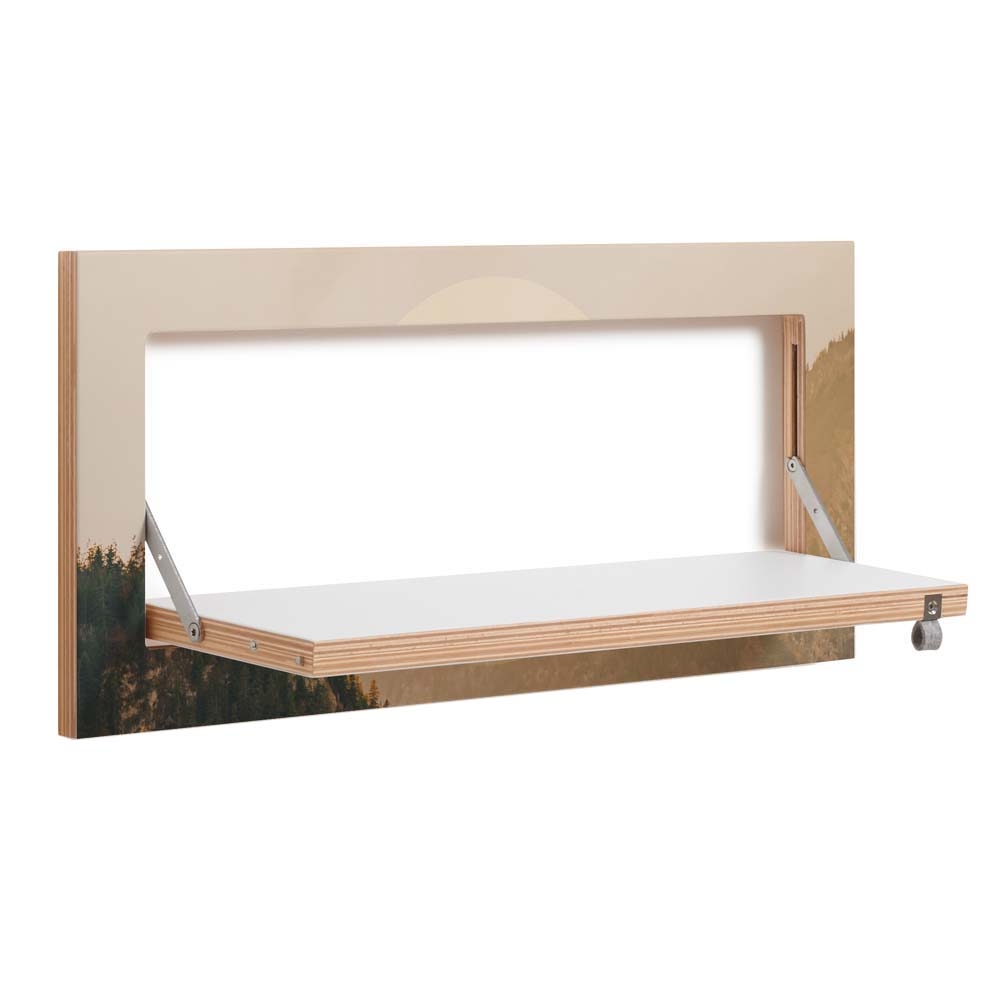 Ambivalenz – FlÌ_pps Shelves – Alps – 60 x 27 – White / Light Orange / Dark Green – Birch Plywood / Stainless Steel / Lacquer –