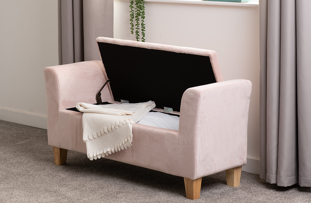 Amelia Storage Ottoman Pink Velvet Fabric – Furnishop