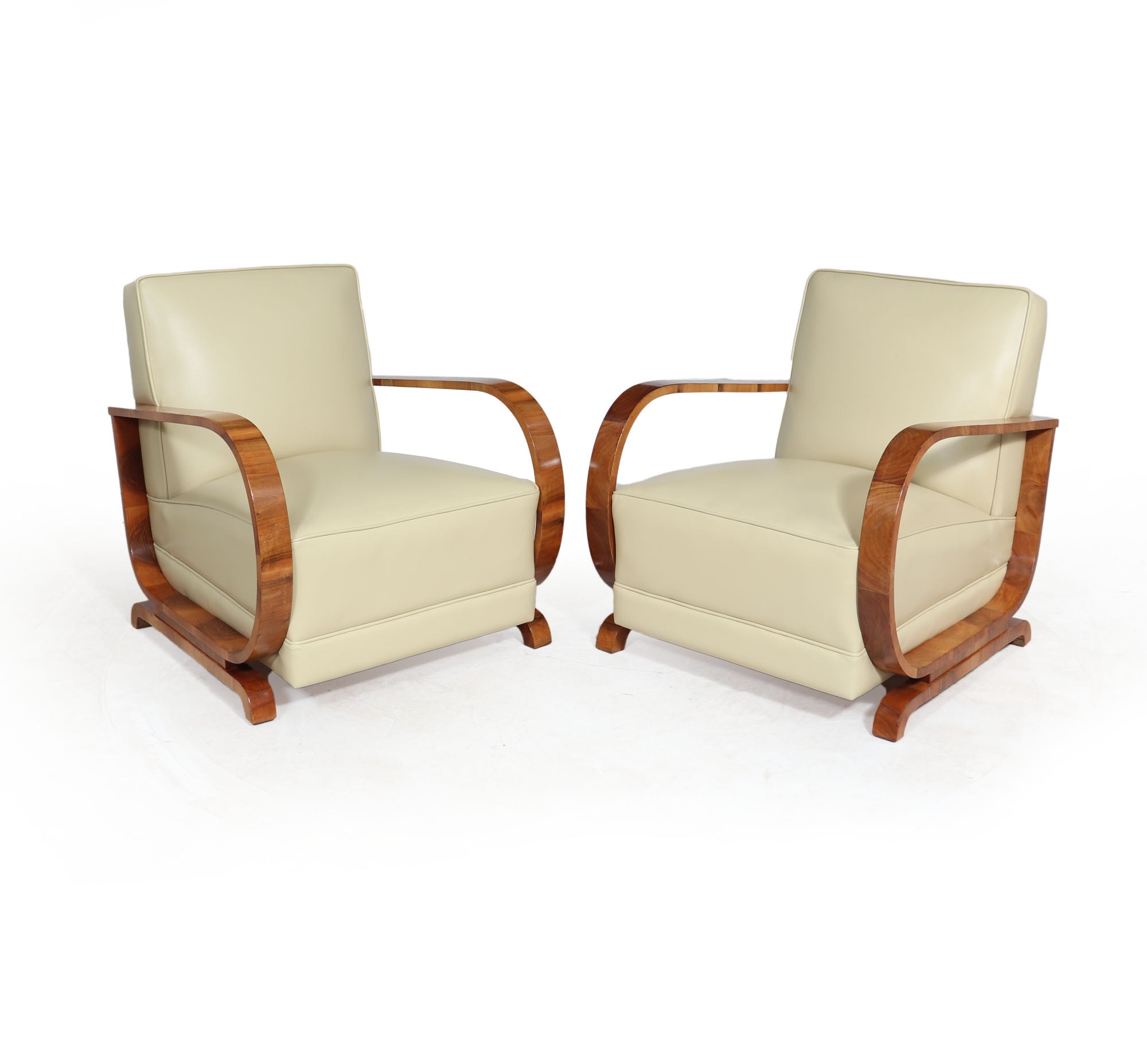 PAIR OF ART DECO LEATHER AND WALNUT ARMCHAIRS – The Furniture Rooms