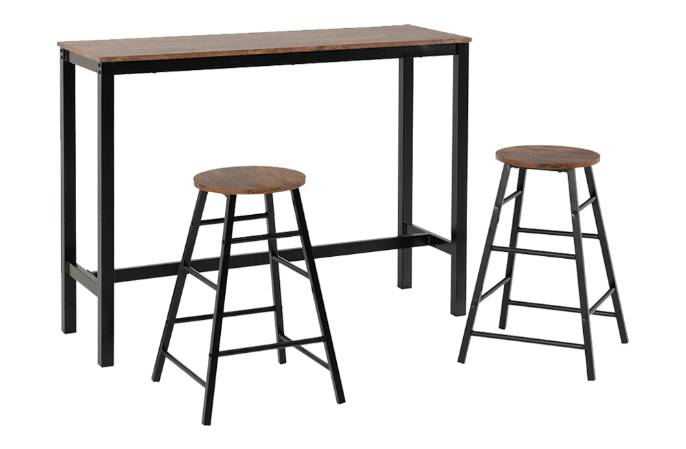 Athens Breakfast Bar Set Acacia Effect/Black – Furnishop