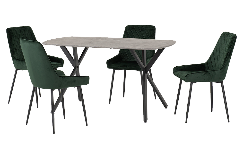 Athens Rectangular Dining Set With Avery Chairs Concrete Effect/Black/Emerald Green Velvet – Furnishop