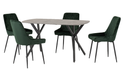 Athens Rectangular Dining Set With Avery Chairs Concrete Effect/Black/Emerald Green Velvet – Furnishop