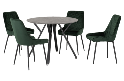 Athens Round Dining Set With Avery Chairs Concrete Effect/Black/Emerald Green Velvet – Furnishop