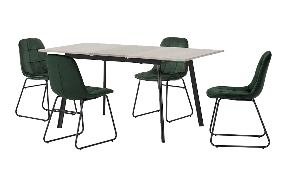 Avery Extending Dining Set With Lukas Chairs Concrete/Grey Oak Effect/Emerald Green Velvet – Furnishop