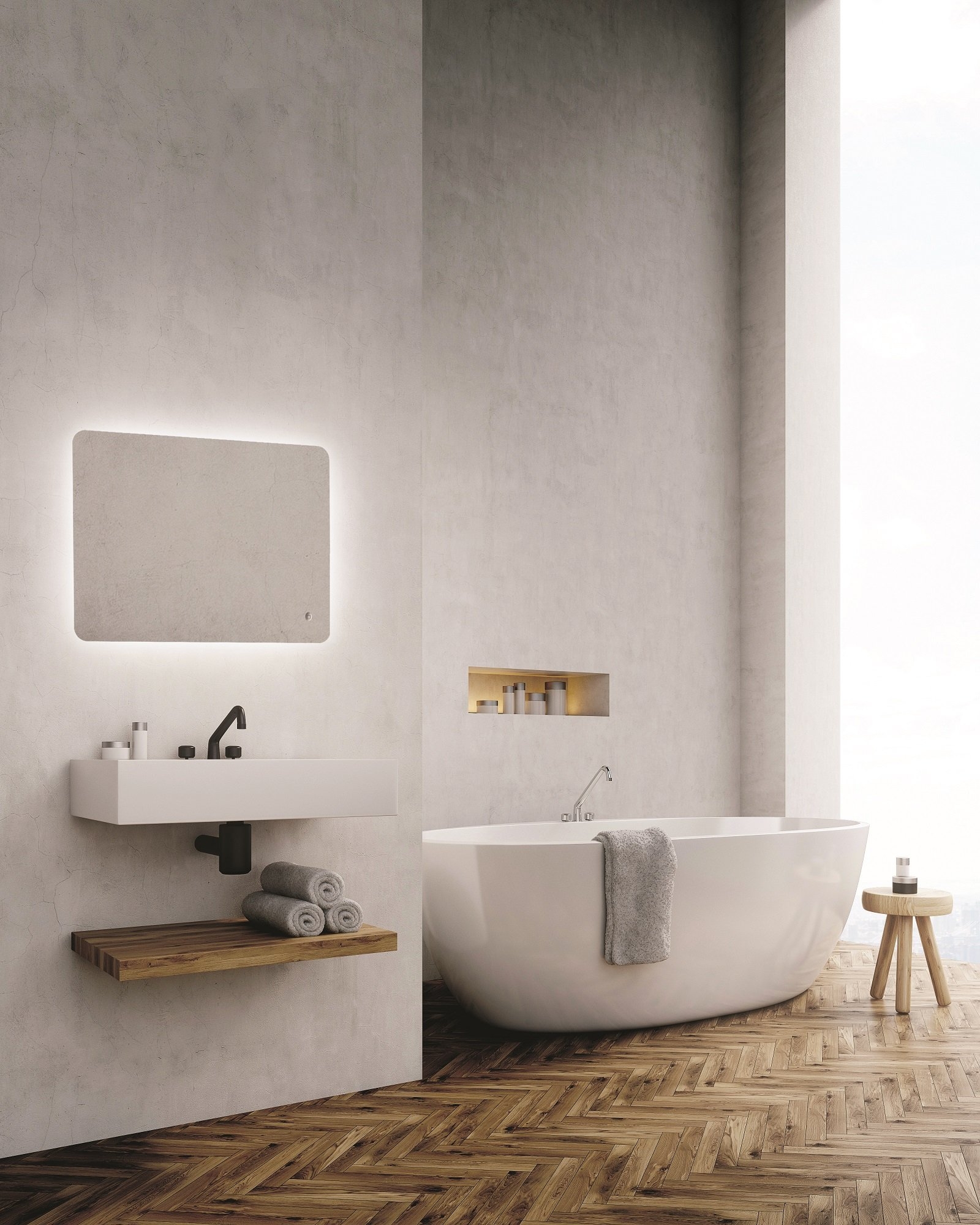 HiB Ambience – Rectangular LED Illuminated Bathroom Mirror – Ambience 60: H80 x W60 x D4cm – HiB LED Illuminated Bathroom Mirrors – Stylishly