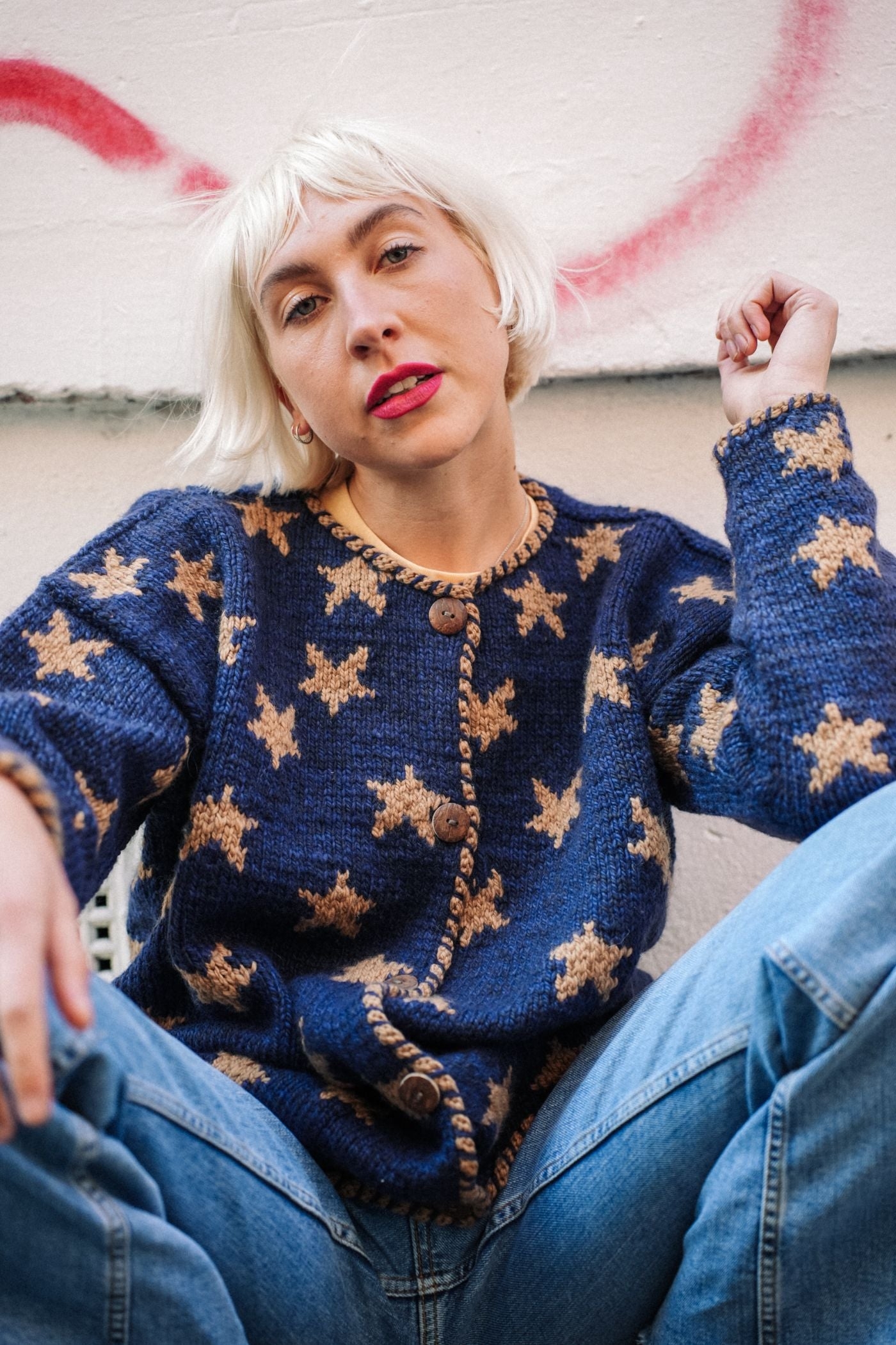 Star Cardigan in Denim. – S – Denim – knitwear – Forever Amano