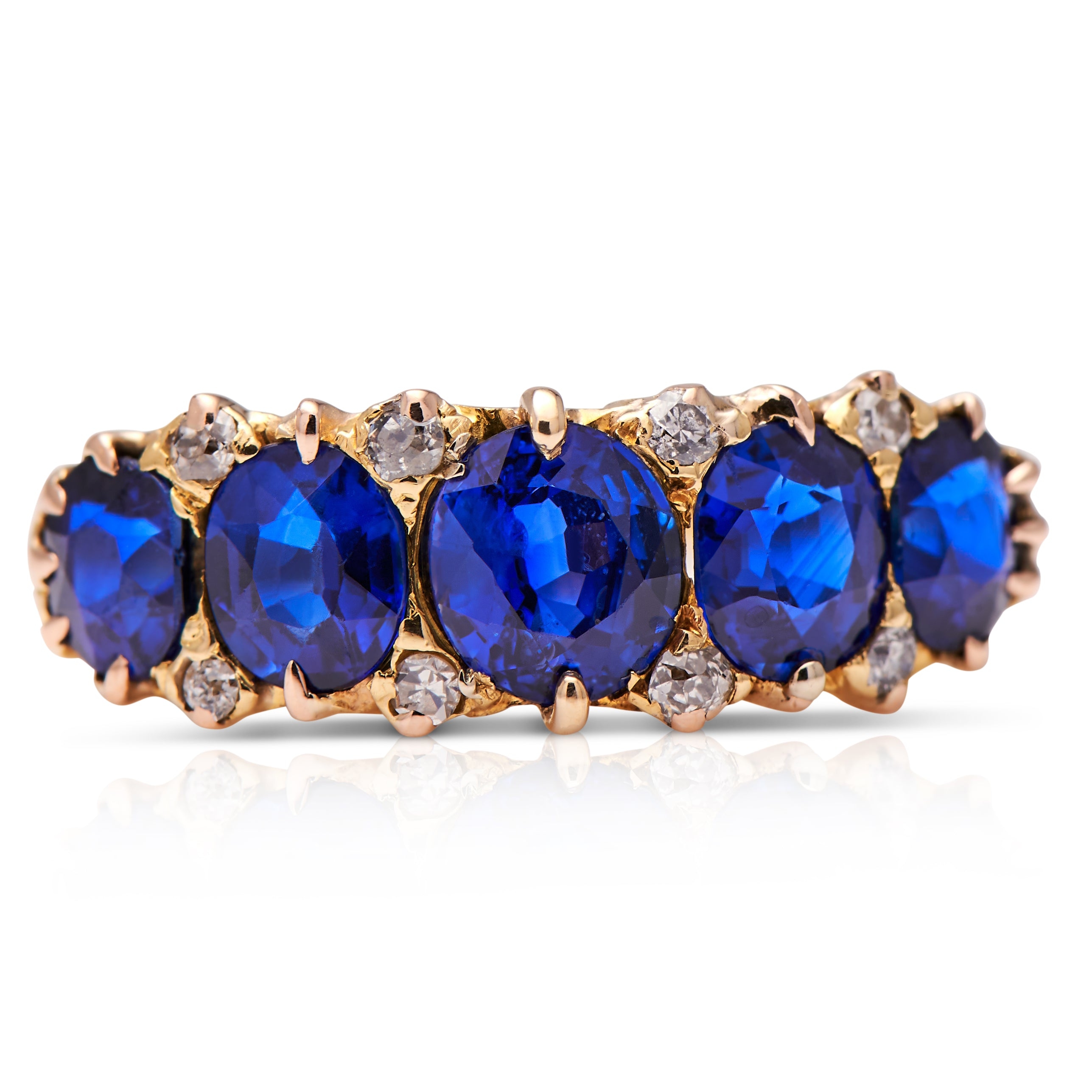 Victorian, 18ct Gold, Sapphire and Diamond Five Stone Ring – Vintage Ring – Antique Ring Boutique