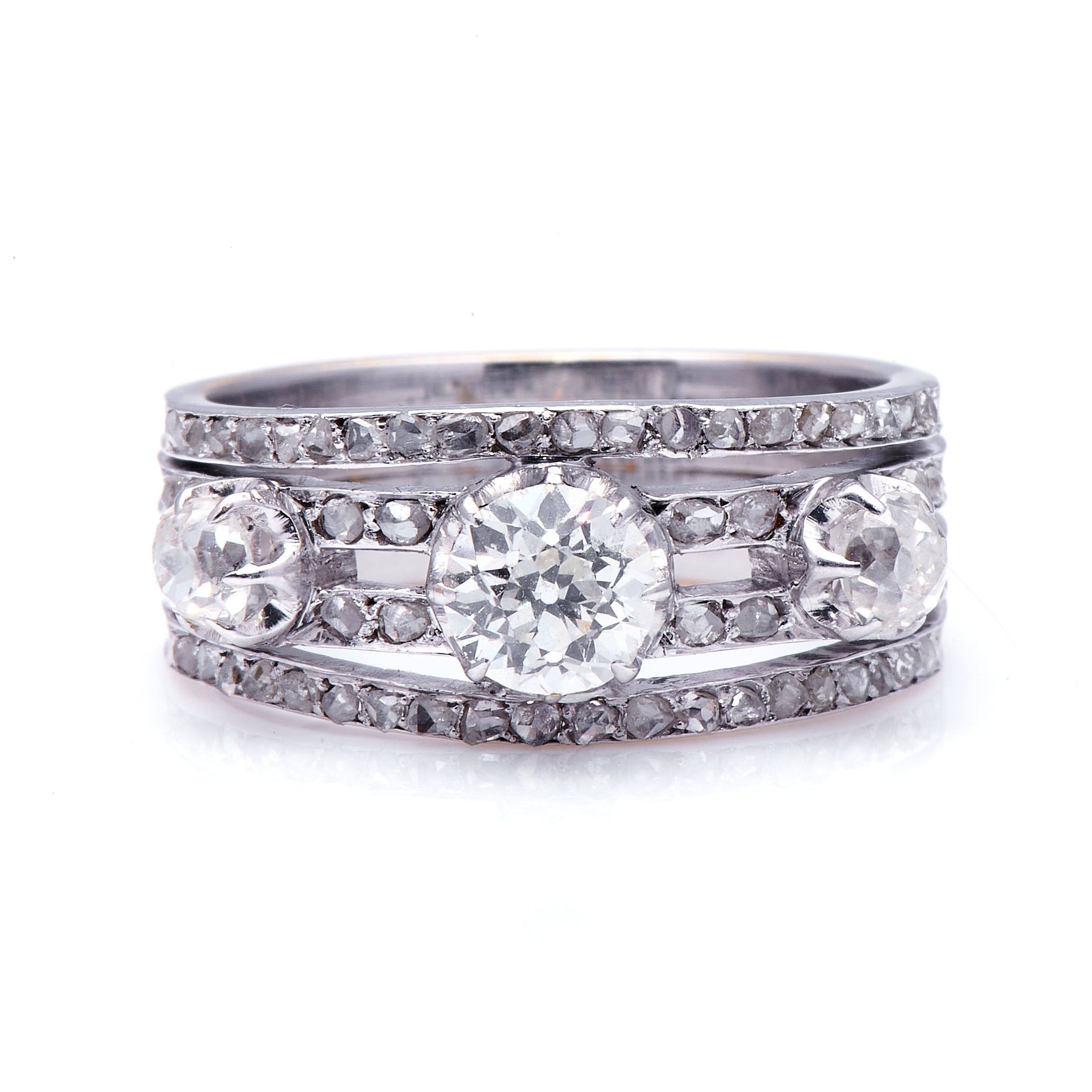 Art Deco, 18ct White Gold, Three-Stone Diamond Ring – Vintage Ring – Antique Ring Boutique