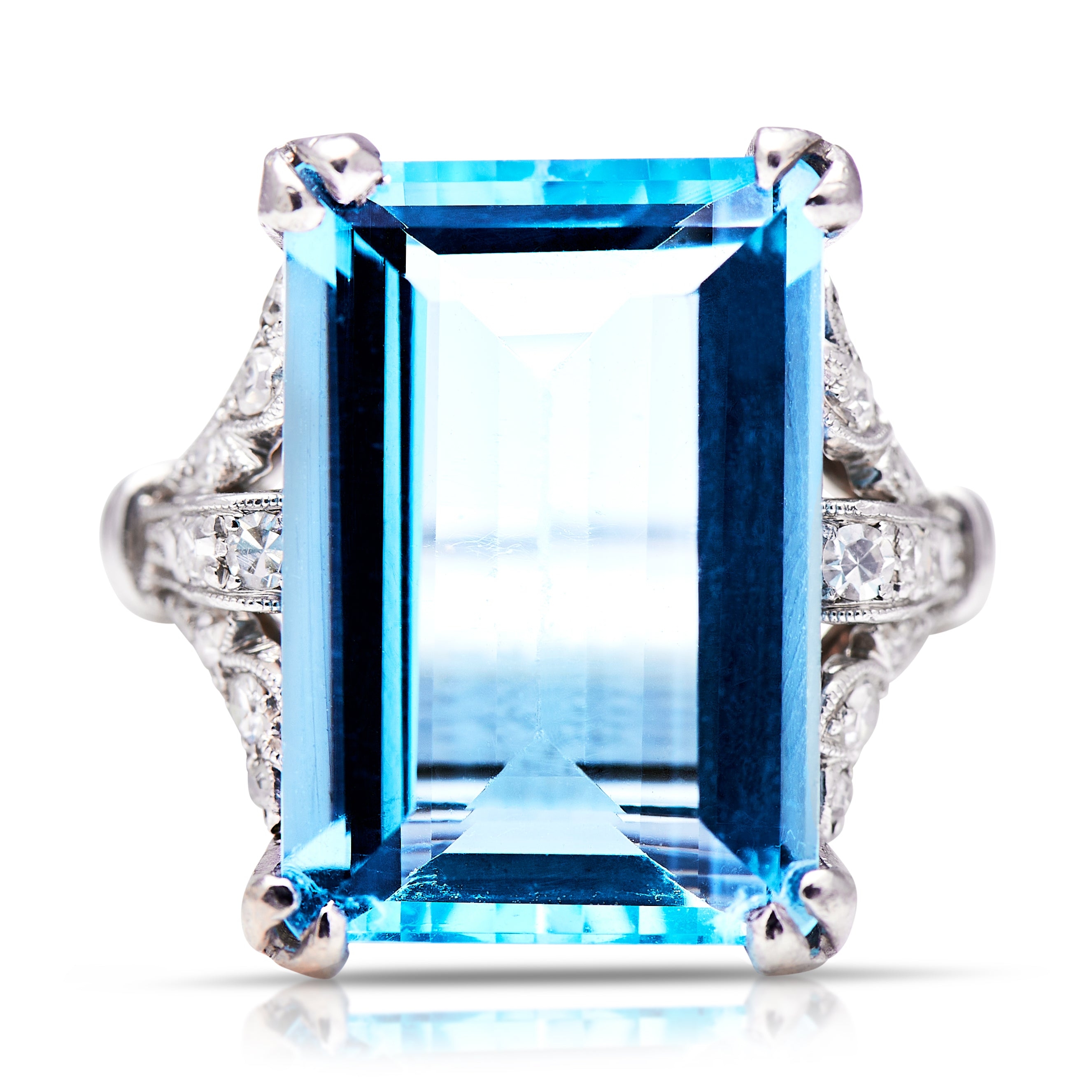 Art Deco | 1920s, Platinum, Aquamarine and Diamond Cocktail Ring – Vintage Ring – Antique Ring Boutique