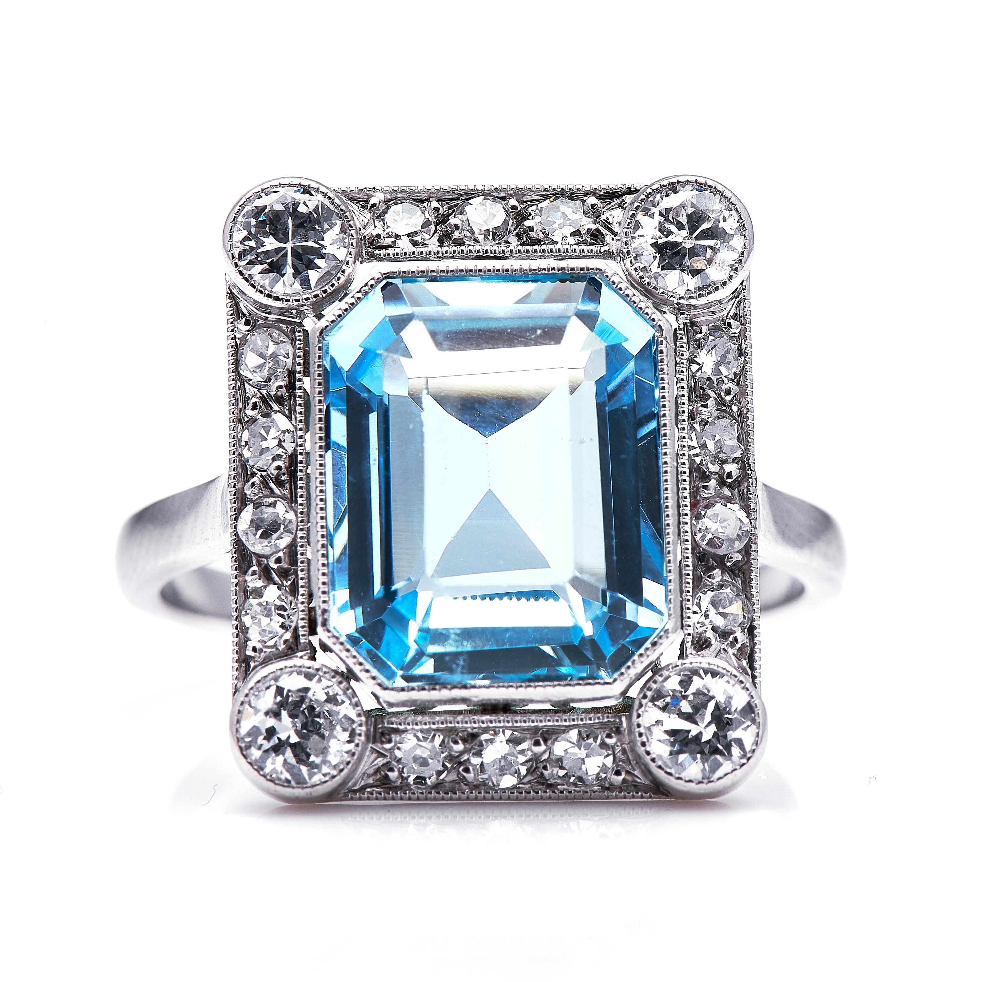 Belle Époque, 18ct White Gold, Aquamarine and Diamond Ring – Vintage Ring – Antique Ring Boutique