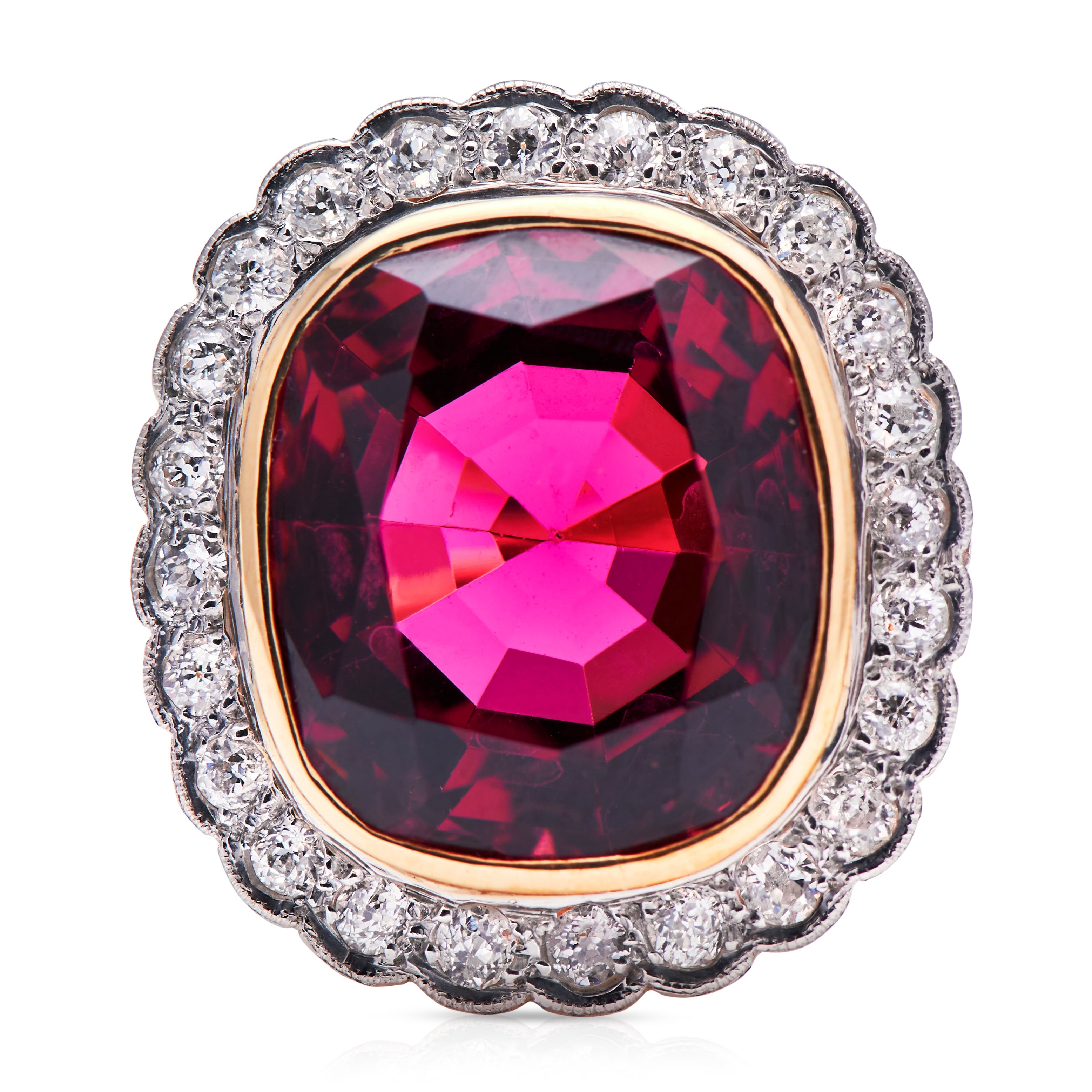 Edwardian, 18ct Gold, Rubellite Tourmaline and Diamond Ring – Vintage Ring – Antique Ring Boutique