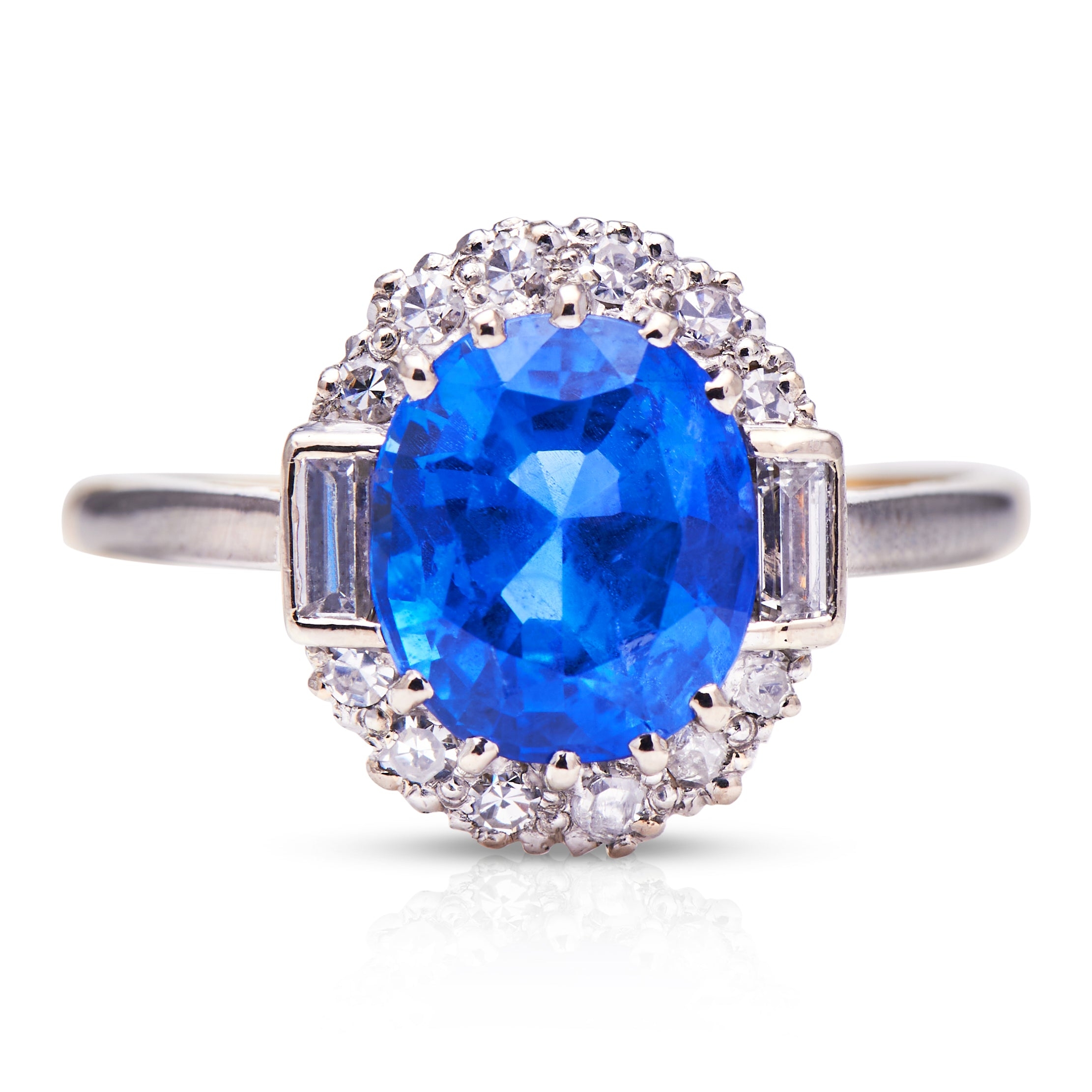 Art Deco, 18ct Gold, Platinum, Burmese Sapphire and Diamond Ring – Vintage Ring – Antique Ring Boutique