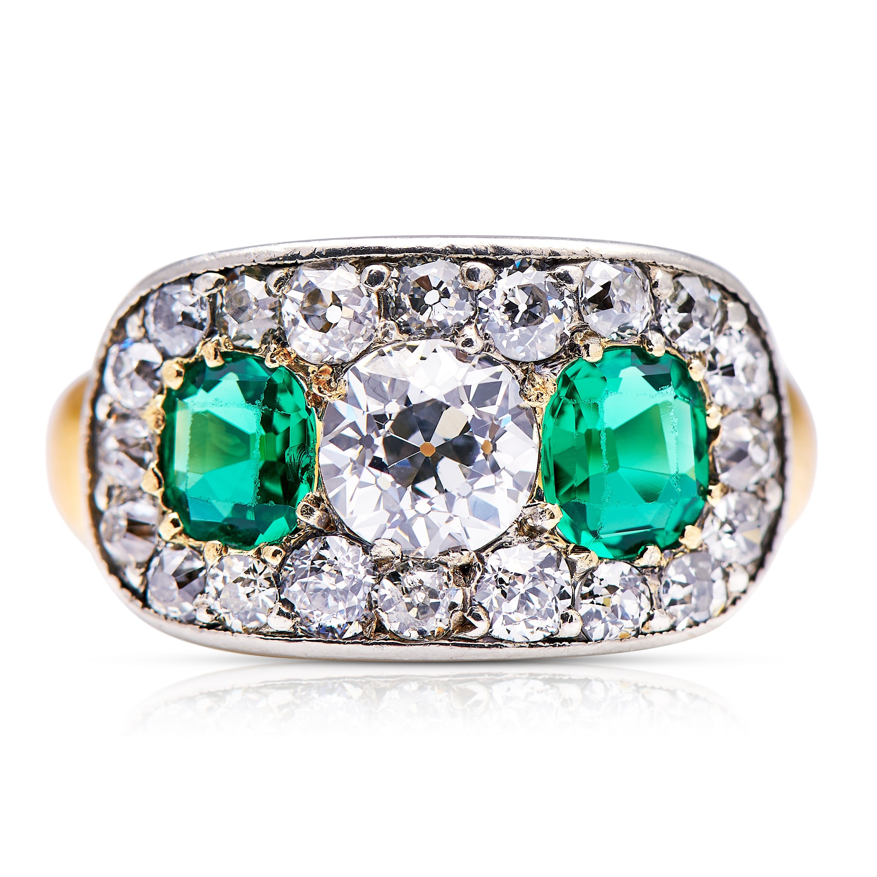 Antique | Victorian, 18ct Gold, Emerald and Diamond Ring – Vintage Ring – Antique Ring Boutique