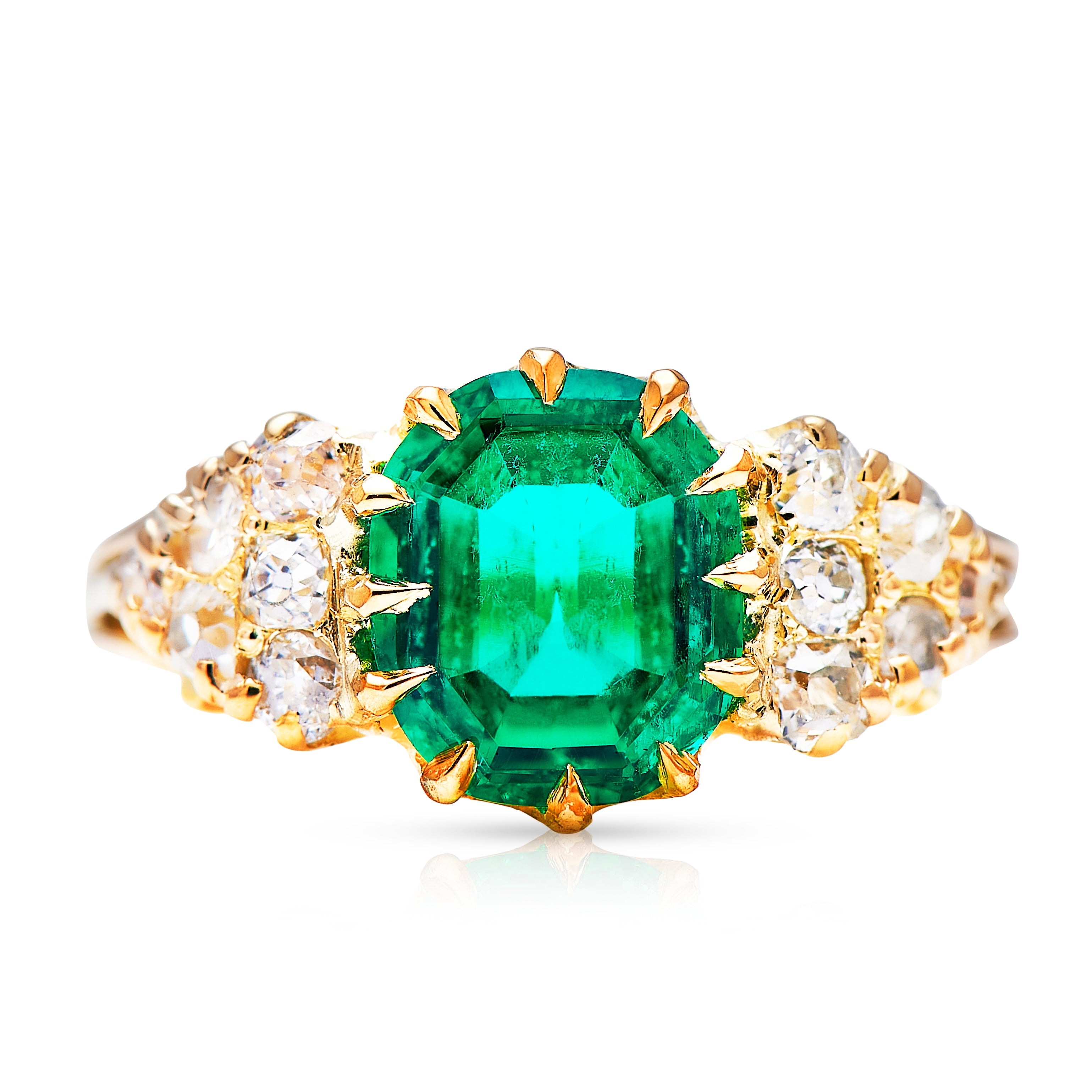Victorian, 18ct Gold, Colombian Emerald and Diamond Ring – Vintage Ring – Antique Ring Boutique