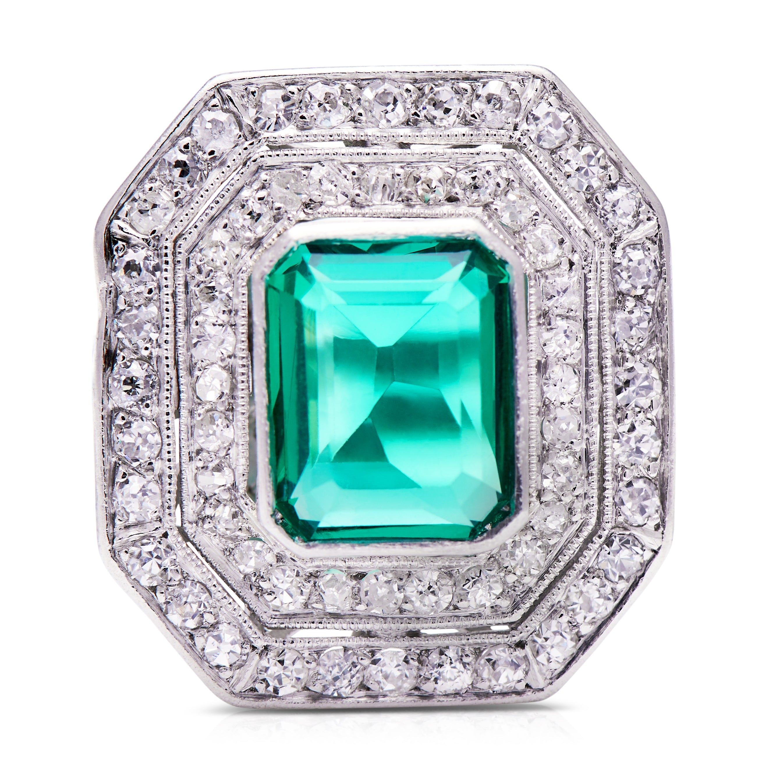 An Incredible, Edwardian, Platinum, Emerald and Diamond Ring – Vintage Ring – Antique Ring Boutique