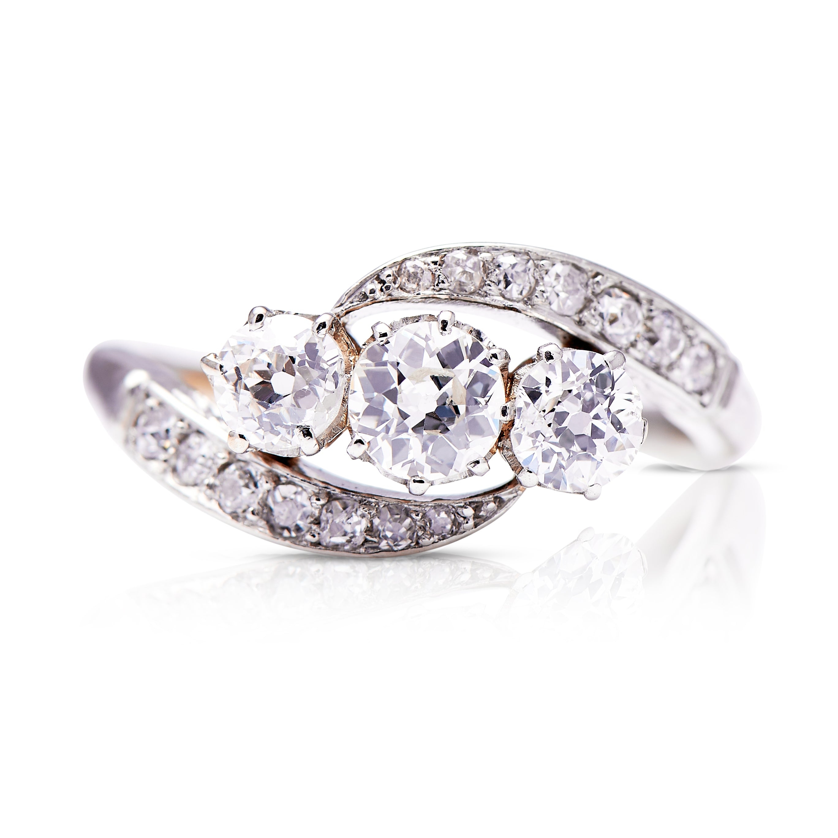 Engagement | Platinum, Diamond Three Stone Ring – Vintage Ring – Antique Ring Boutique
