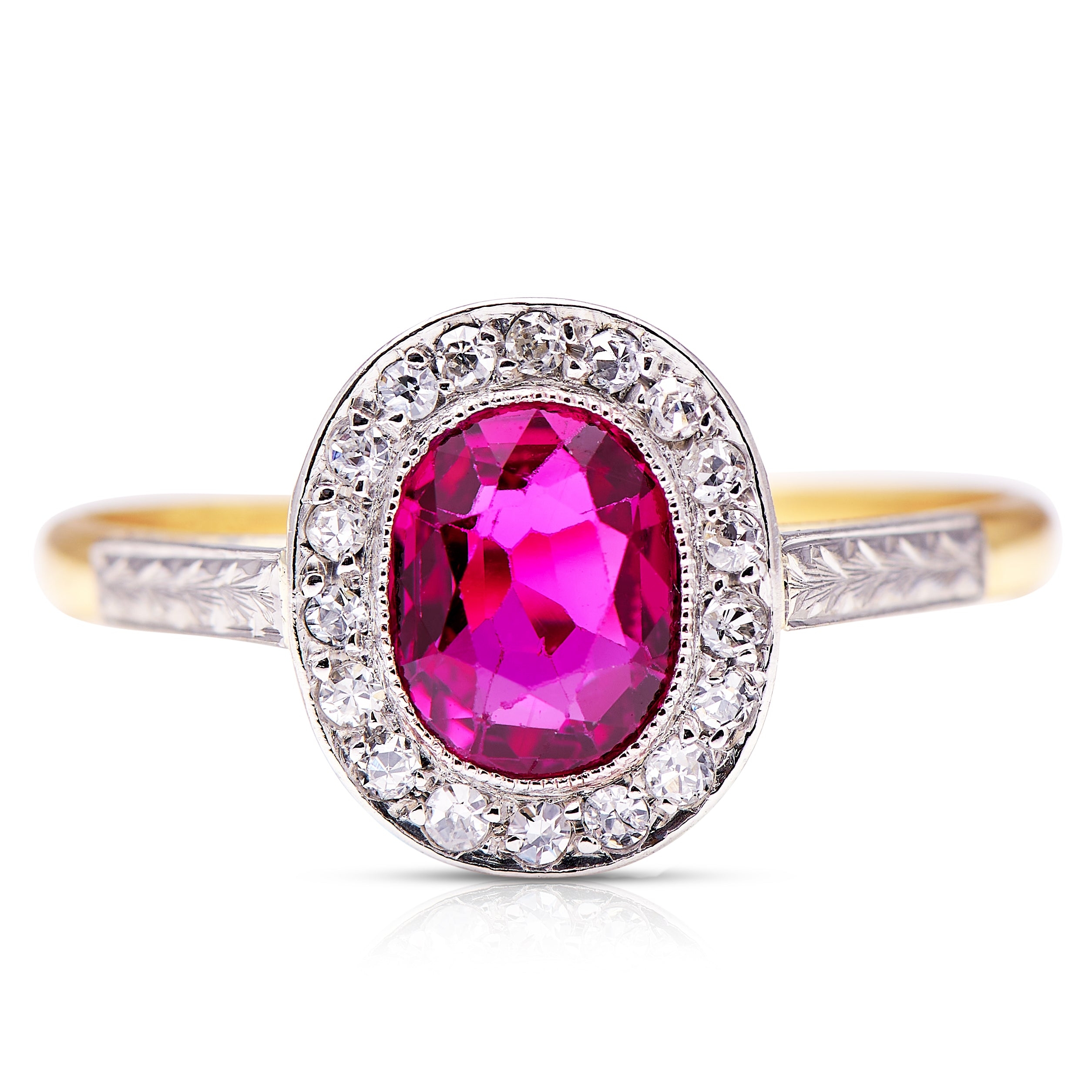 Engagement | 1920s, 18ct Gold, Platinum, Ruby and Diamond Cluster Ring – Vintage Ring – Antique Ring Boutique
