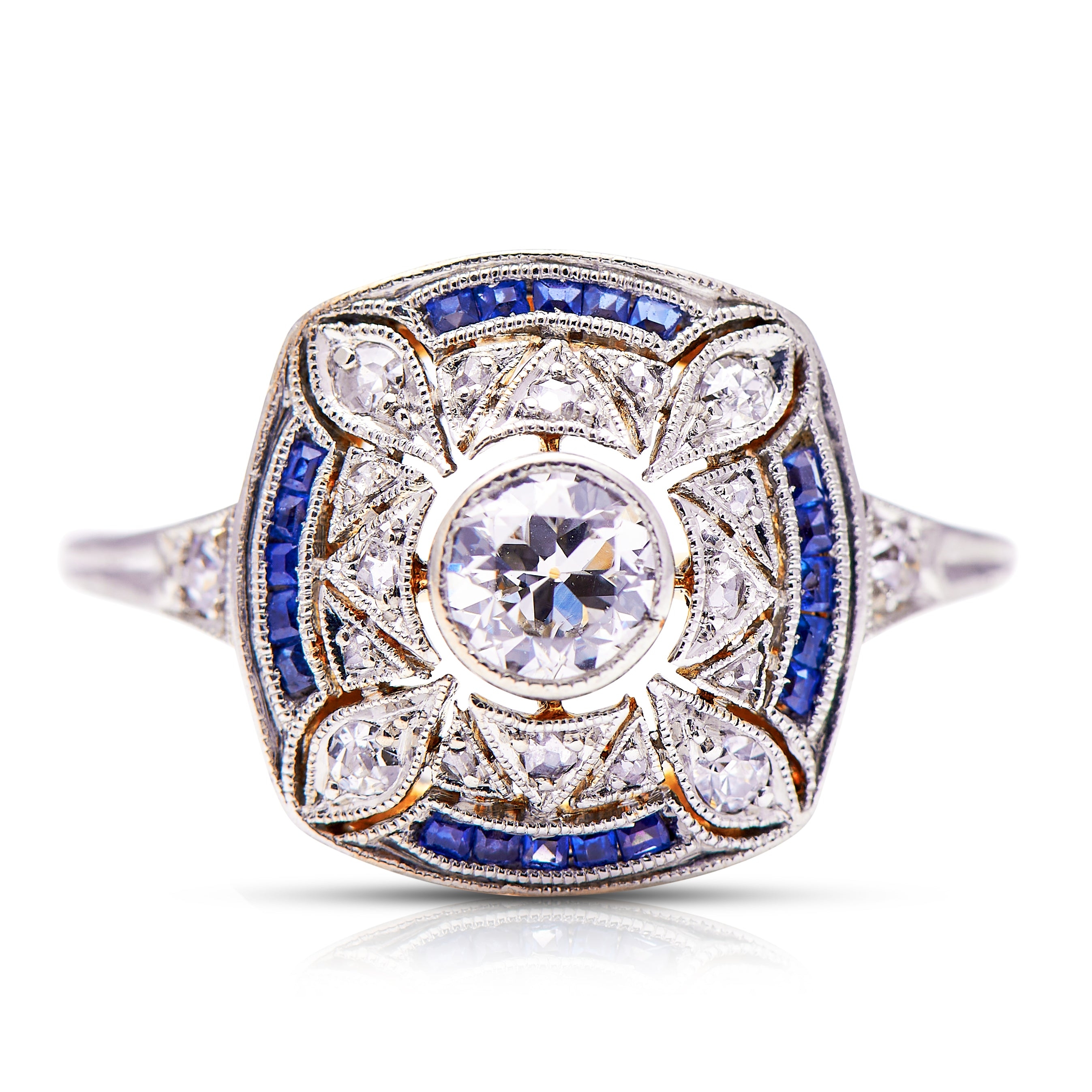 Antique | BELLE ÉPOQUE, Platinum, 18ct Gold, Sapphire and Diamond Ring – Vintage Ring – Antique Ring Boutique