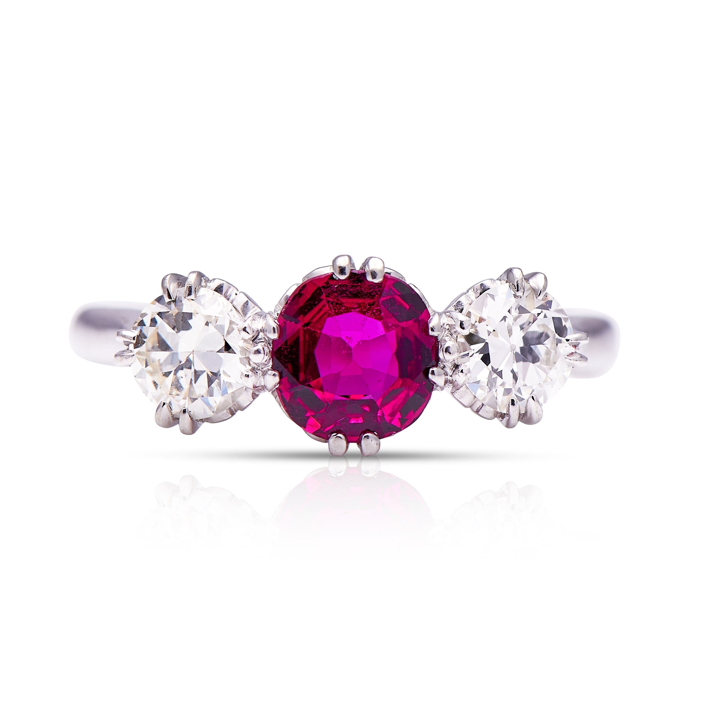 Antique | Edwardian, Platinum, Ruby and Diamond Three Stone Ring – Vintage Ring – Antique Ring Boutique