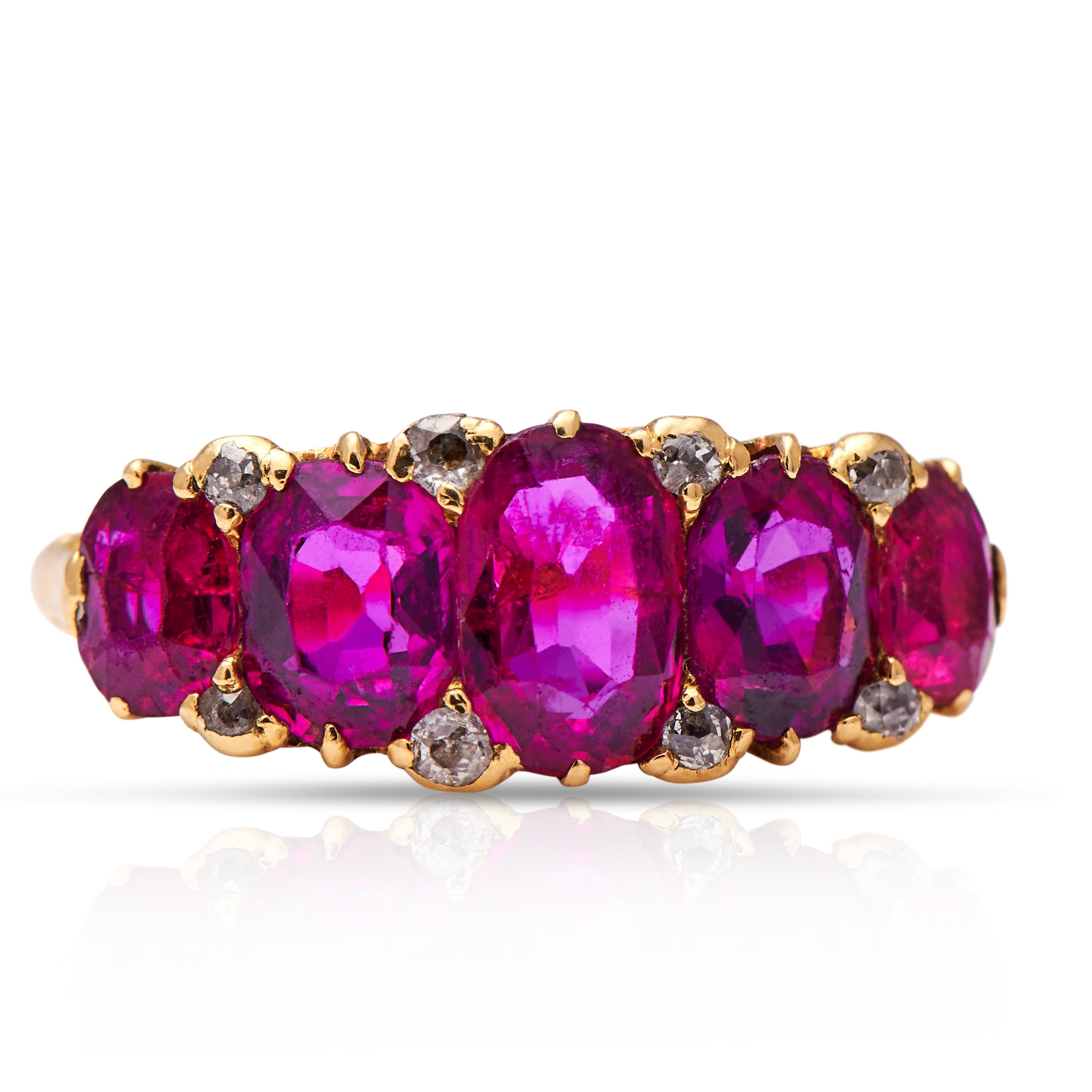 Victorian, 18ct Gold, Ruby and Diamond Five Stone Ring – Vintage Ring – Antique Ring Boutique