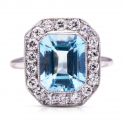 Art Deco, Platinum, Aquamarine and Diamond Ring – Vintage Ring – Antique Ring Boutique