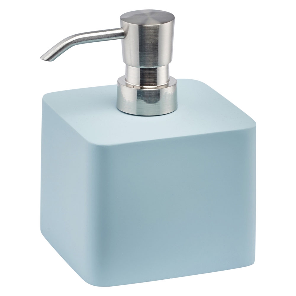 Aquanova – Ona Square Soap Dispenser – Aquatic – Blue / Silver – Polyresin / Rubber Finish / Stainless Steel – 11.8cm