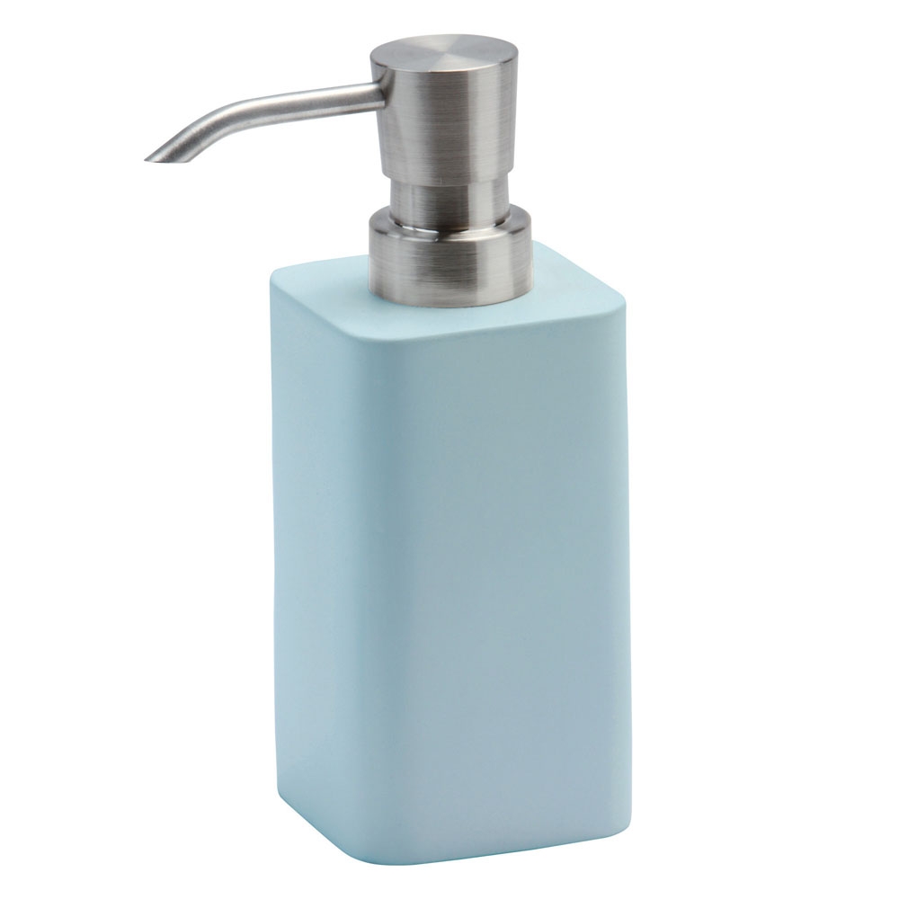 Aquanova – Ona Small Soap Dispenser – Aquatic – Blue / Silver – Polyresin / Rubber Finish / Stainless Steel – 16.2cm