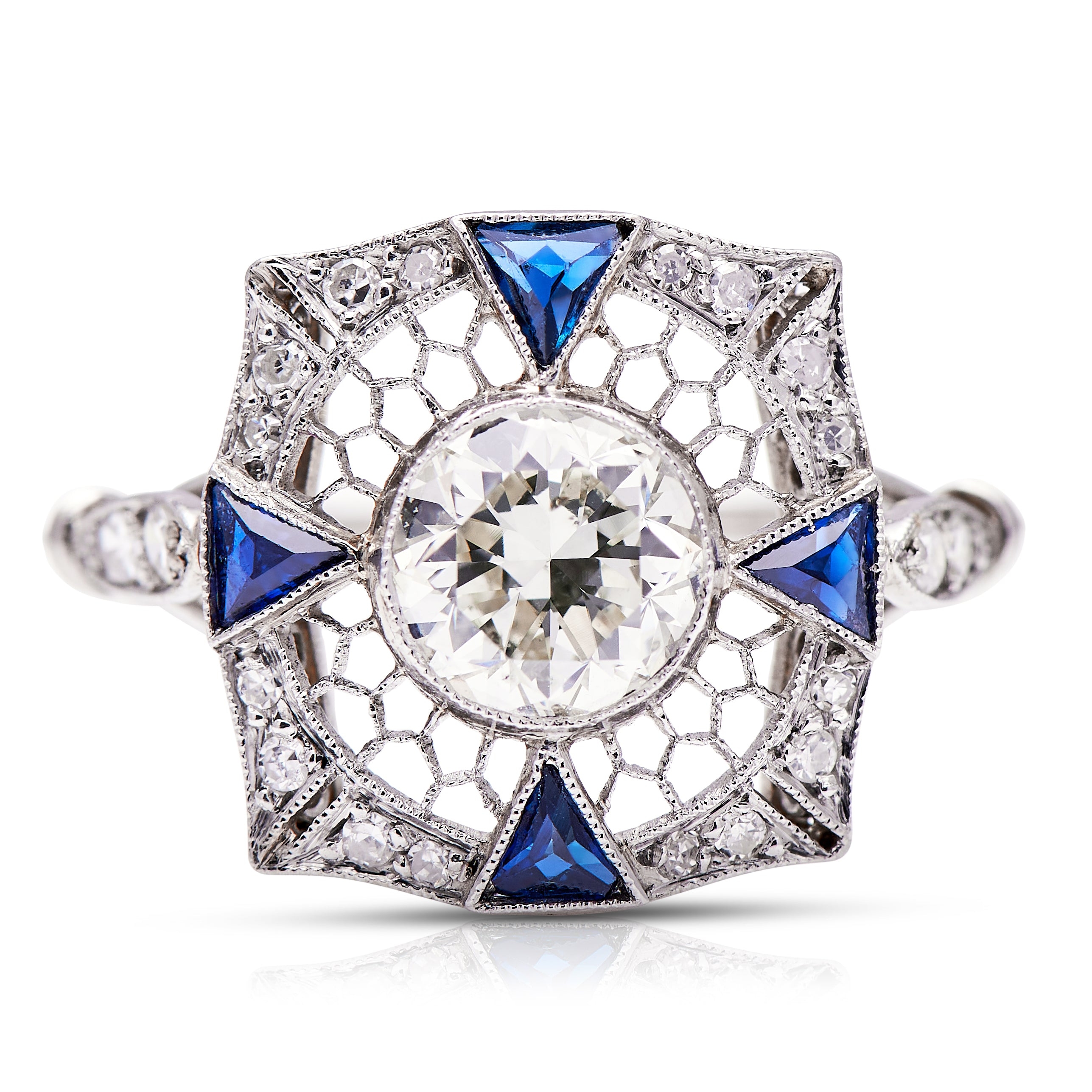 Vintage, Platinum, Diamond and Sapphire Ring – Vintage Ring – Antique Ring Boutique