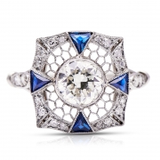 Vintage, Platinum, Diamond and Sapphire Ring – Vintage Ring – Antique Ring Boutique